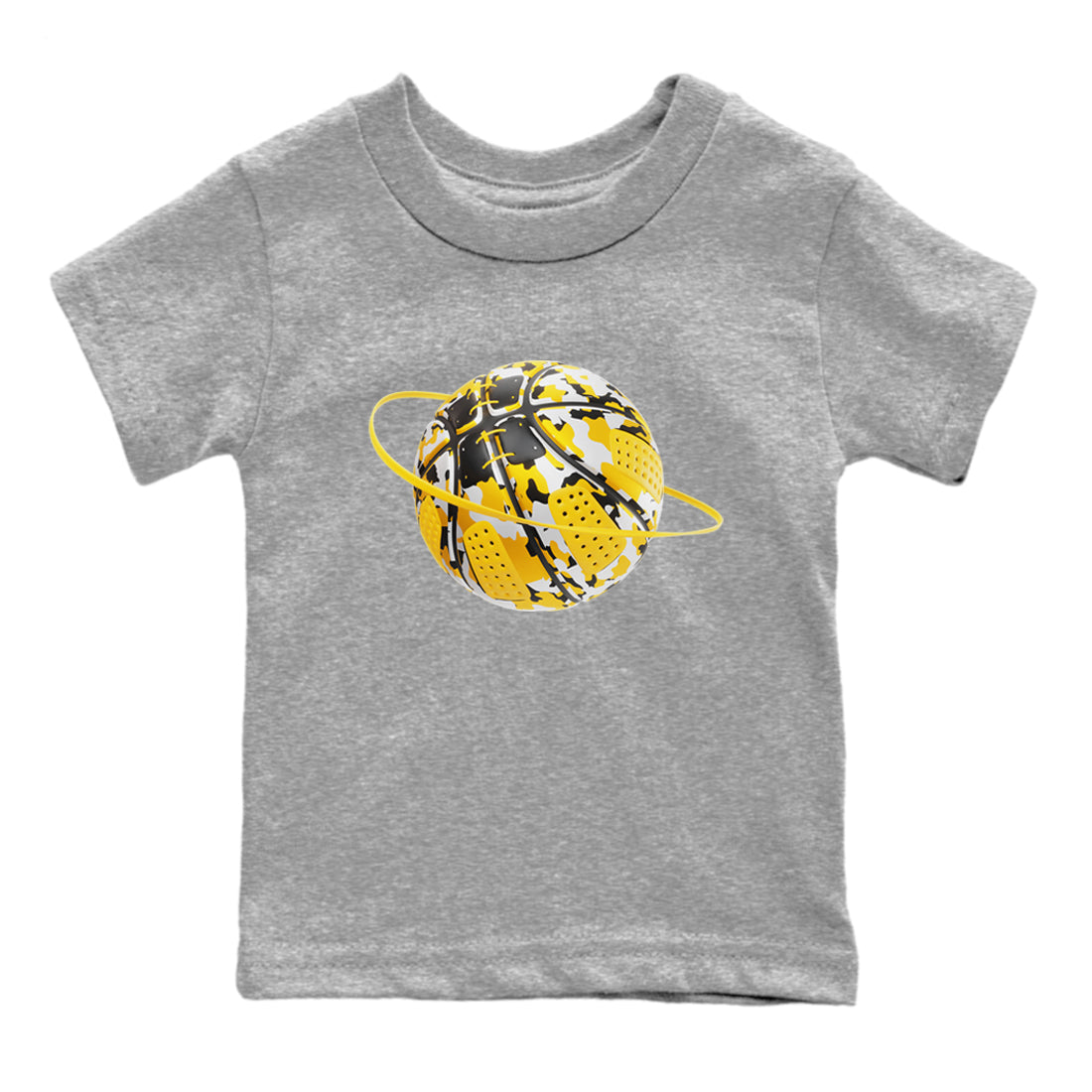 6s Yellow Ochre shirt to match jordans Camo Basketball Planet sneaker tees streetwear brand Air Jordan 6 Yellow Ochre Drip Gear Zone Brand Baby Toddler Heather Grey 2 T-Shirt