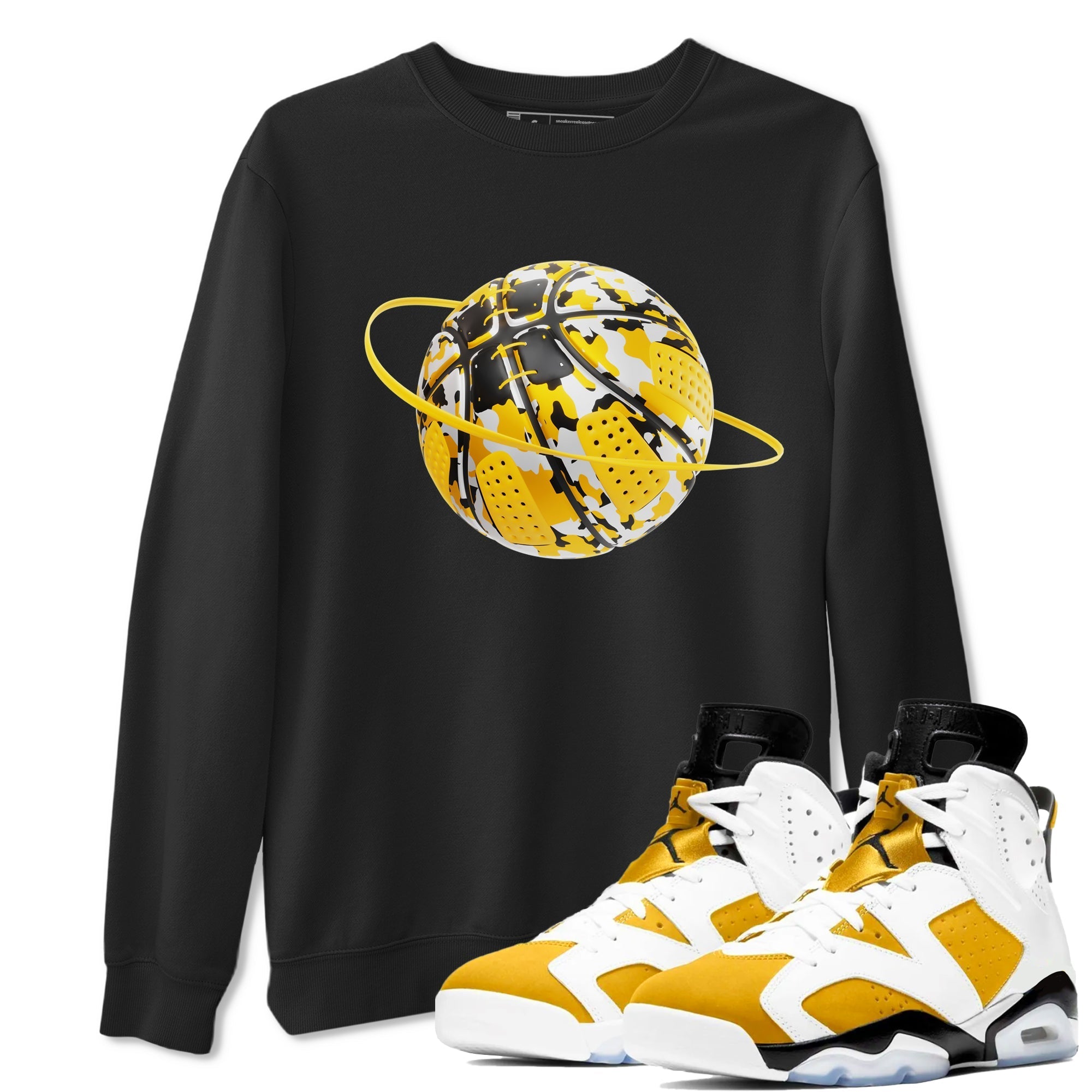6s Yellow Ochre shirt to match jordans Camo Basketball Planet sneaker tees streetwear brand Air Jordan 6 Yellow Ochre Drip Gear Zone Brand Unisex Black 1 T-Shirt