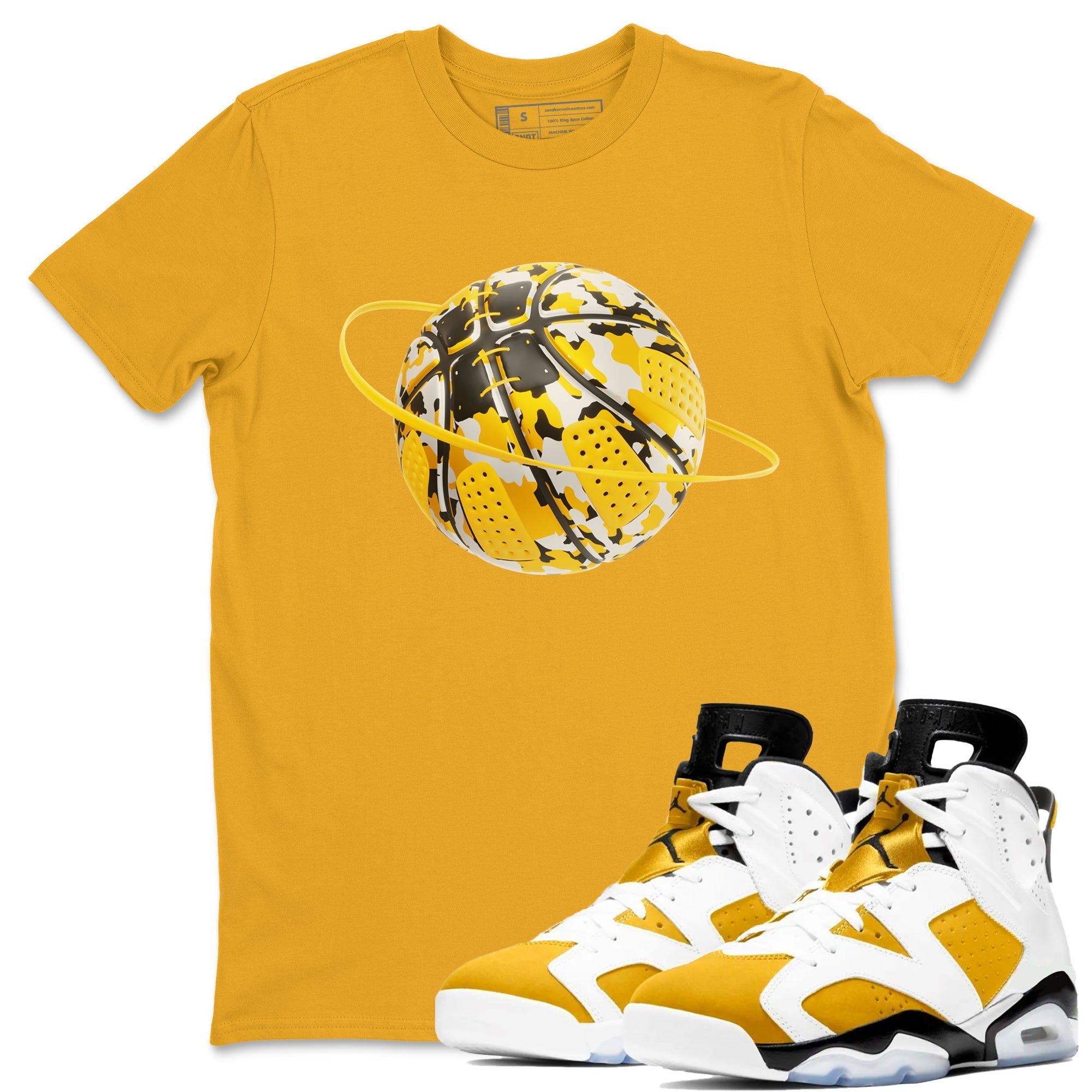 6s Yellow Ochre shirt to match jordans Camo Basketball Planet sneaker tees streetwear brand Air Jordan 6 Yellow Ochre Drip Gear Zone Brand Unisex Gold 1 T-Shirt