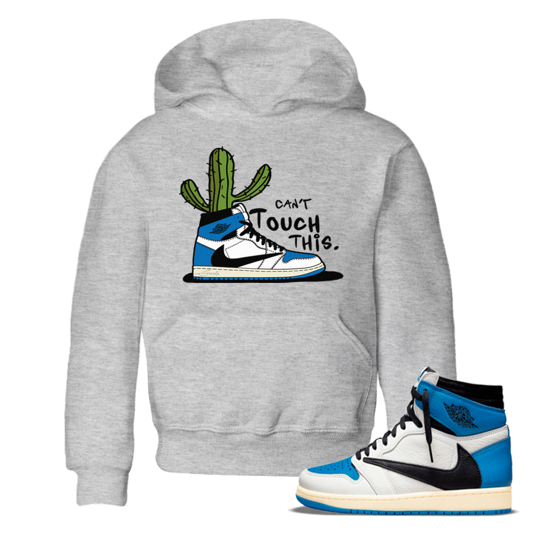 Air Jordan 1 Travis Scott Fragment Sneaker Match Tees Can't Touch This Streetwear Sneaker Shirt Air Jordan 1 High OG x Travis Scott x Fragment Sneaker Release Tees Kids Shirts Heather Grey 1