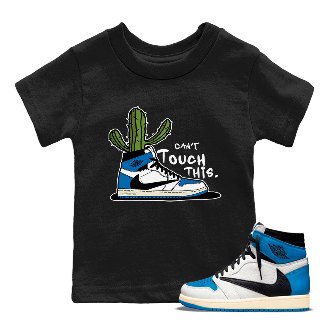 Air Jordan 1 Travis Scott Fragment Sneaker Match Tees Can't Touch This Streetwear Sneaker Shirt Air Jordan 1 High OG x Travis Scott x Fragment Sneaker Release Tees Kids Shirts Black 1