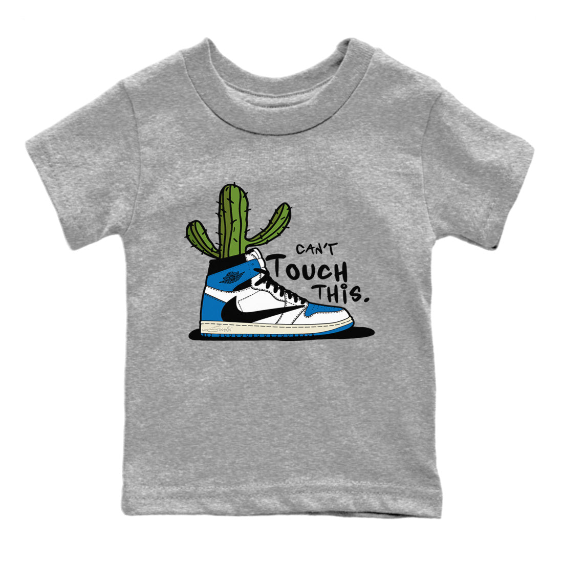 Air Jordan 1 Travis Scott Fragment Sneaker Match Tees Can't Touch This Streetwear Sneaker Shirt Air Jordan 1 High OG x Travis Scott x Fragment Sneaker Release Tees Kids Shirts Heather Grey 2
