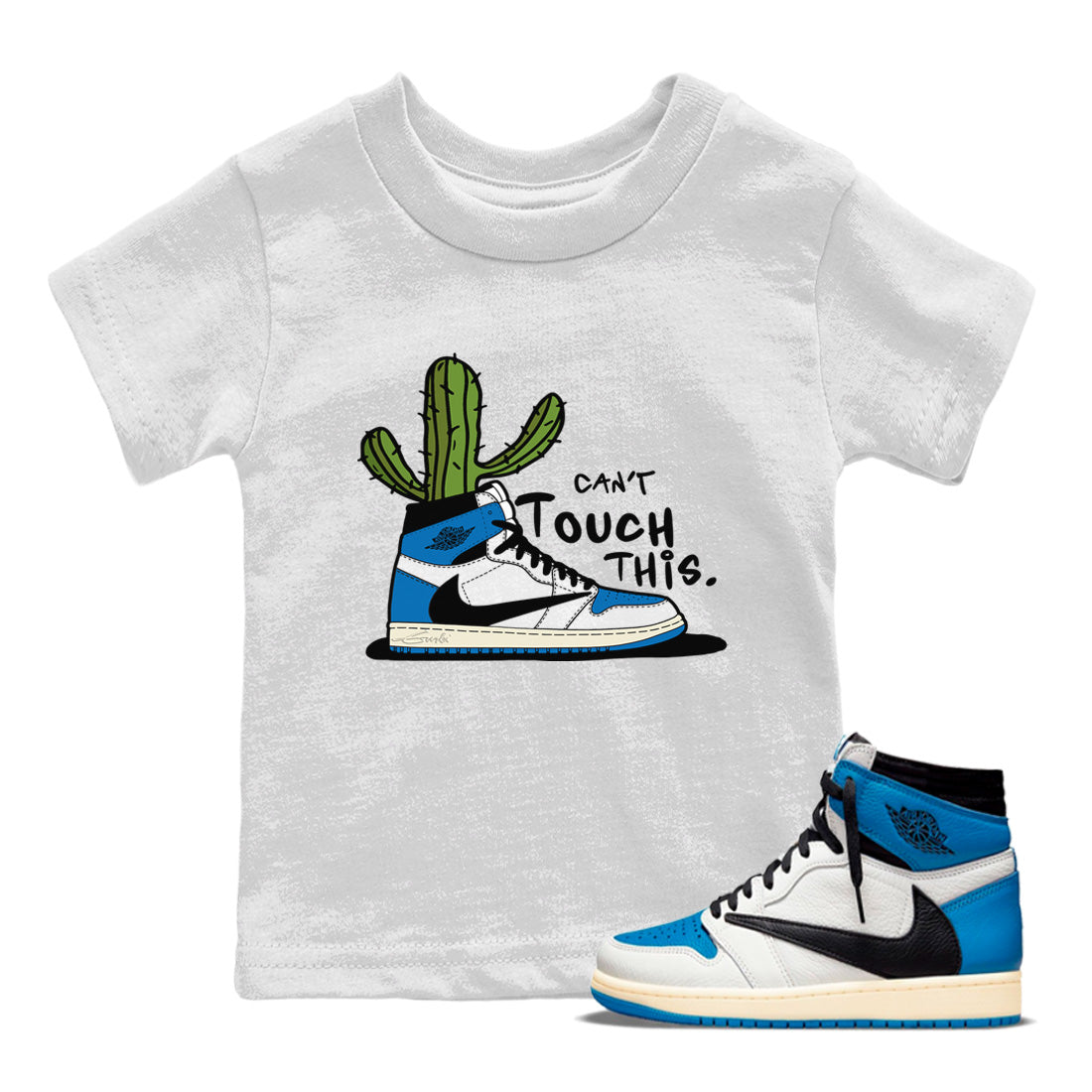 Air Jordan 1 Travis Scott Fragment Sneaker Match Tees Can't Touch This Streetwear Sneaker Shirt Air Jordan 1 High OG x Travis Scott x Fragment Sneaker Release Tees Kids Shirts White 1