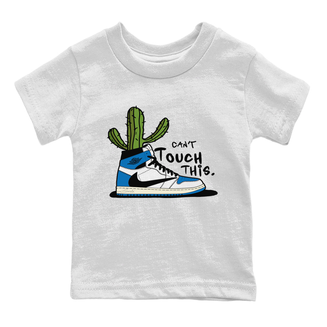 Air Jordan 1 Travis Scott Fragment Sneaker Match Tees Can't Touch This Streetwear Sneaker Shirt Air Jordan 1 High OG x Travis Scott x Fragment Sneaker Release Tees Kids Shirts White 2