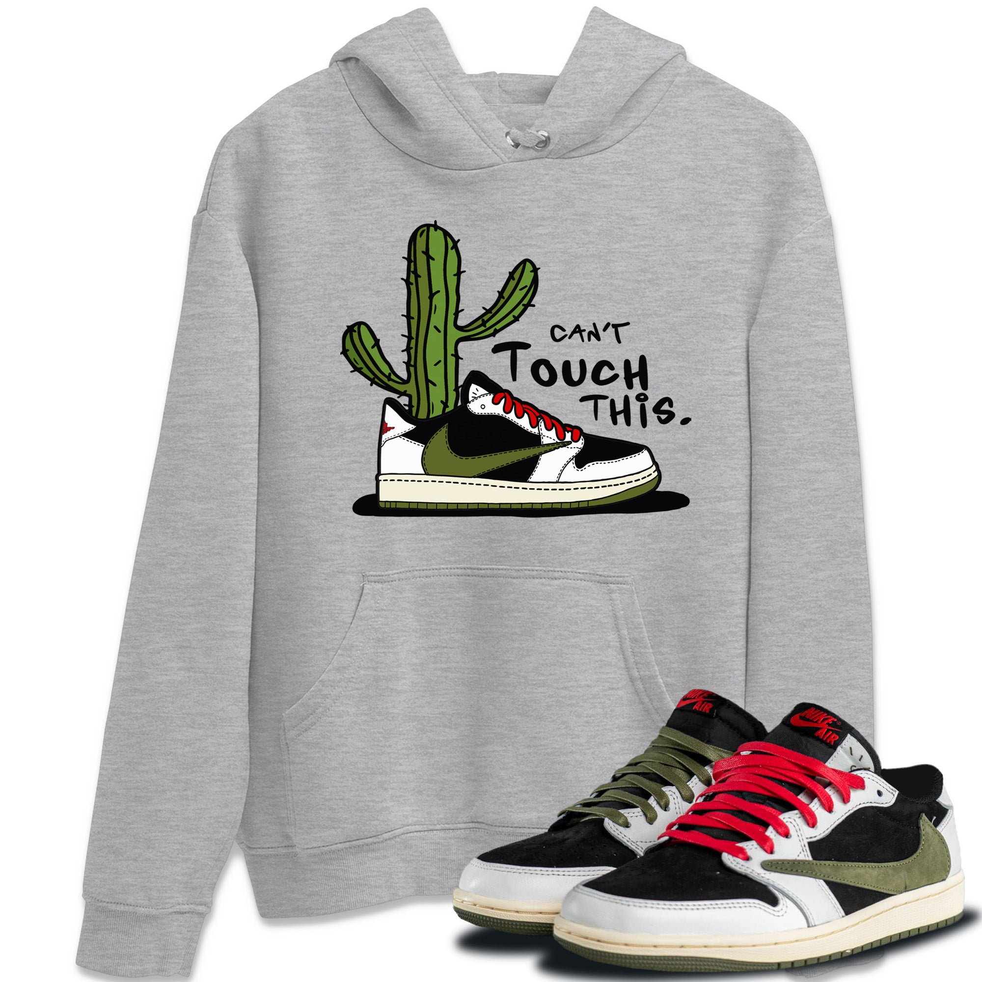 Air Jordan 1 Travis Scott Olive Sneaker Match Tees Can't Touch This Streetwear Sneaker Shirt Air Jordan 1 Low x Travis Scott x Olive Sneaker Release Tees Unisex Shirts Heather Grey 1
