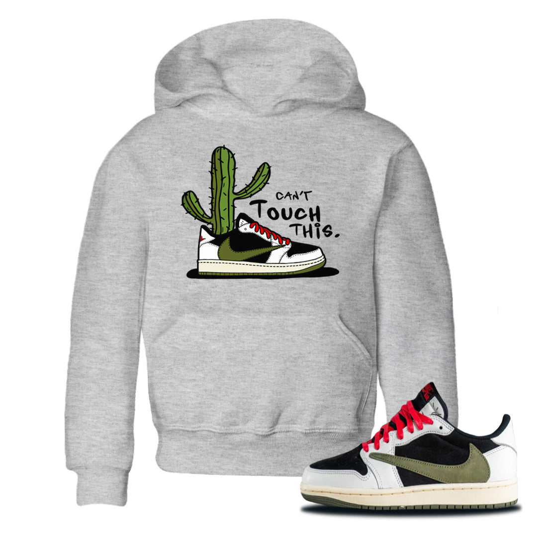 Air Jordan 1 Travis Scott Olive Sneaker Match Tees Can't Touch This Streetwear Sneaker Shirt Air Jordan 1 Low x Travis Scott x Olive Sneaker Release Tees Kids Shirts Heather Grey 1