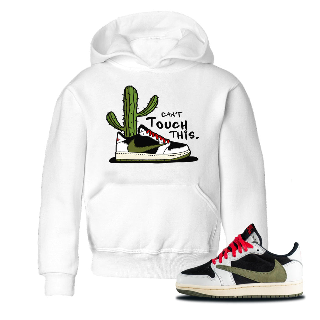 Air Jordan 1 Travis Scott Olive Sneaker Match Tees Can't Touch This Streetwear Sneaker Shirt Air Jordan 1 Low x Travis Scott x Olive Sneaker Release Tees Kids Shirts White 1