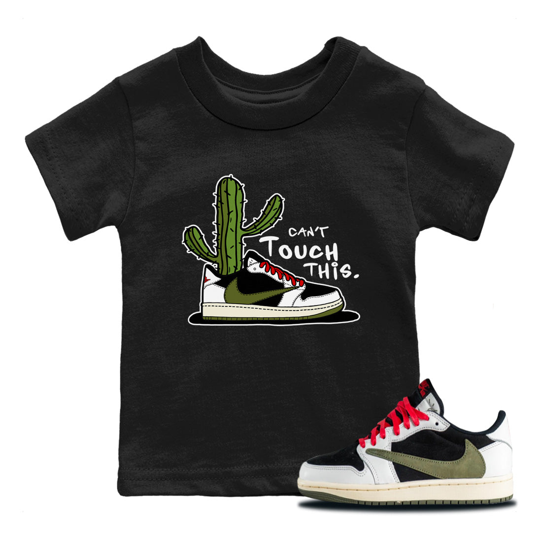 Air Jordan 1 Travis Scott Olive Sneaker Match Tees Can't Touch This Streetwear Sneaker Shirt Air Jordan 1 Low x Travis Scott x Olive Sneaker Release Tees Kids Shirts Black 1