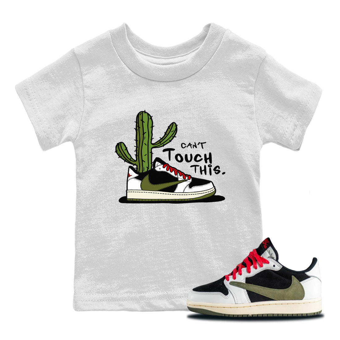 Air Jordan 1 Travis Scott Olive Sneaker Match Tees Can't Touch This Streetwear Sneaker Shirt Air Jordan 1 Low x Travis Scott x Olive Sneaker Release Tees Kids Shirts White 1