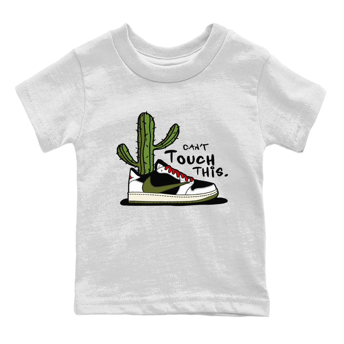 Air Jordan 1 Travis Scott Olive Sneaker Match Tees Can't Touch This Streetwear Sneaker Shirt Air Jordan 1 Low x Travis Scott x Olive Sneaker Release Tees Kids Shirts White 2