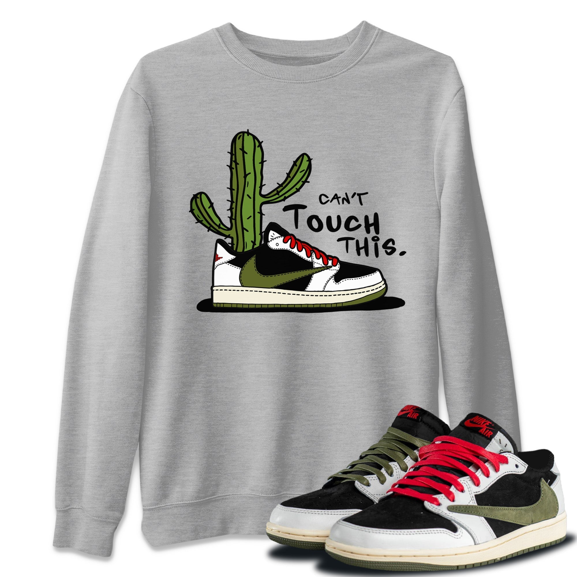 Air Jordan 1 Travis Scott Olive Sneaker Match Tees Can't Touch This Streetwear Sneaker Shirt Air Jordan 1 Low x Travis Scott x Olive Sneaker Release Tees Unisex Shirts Heather Grey 1