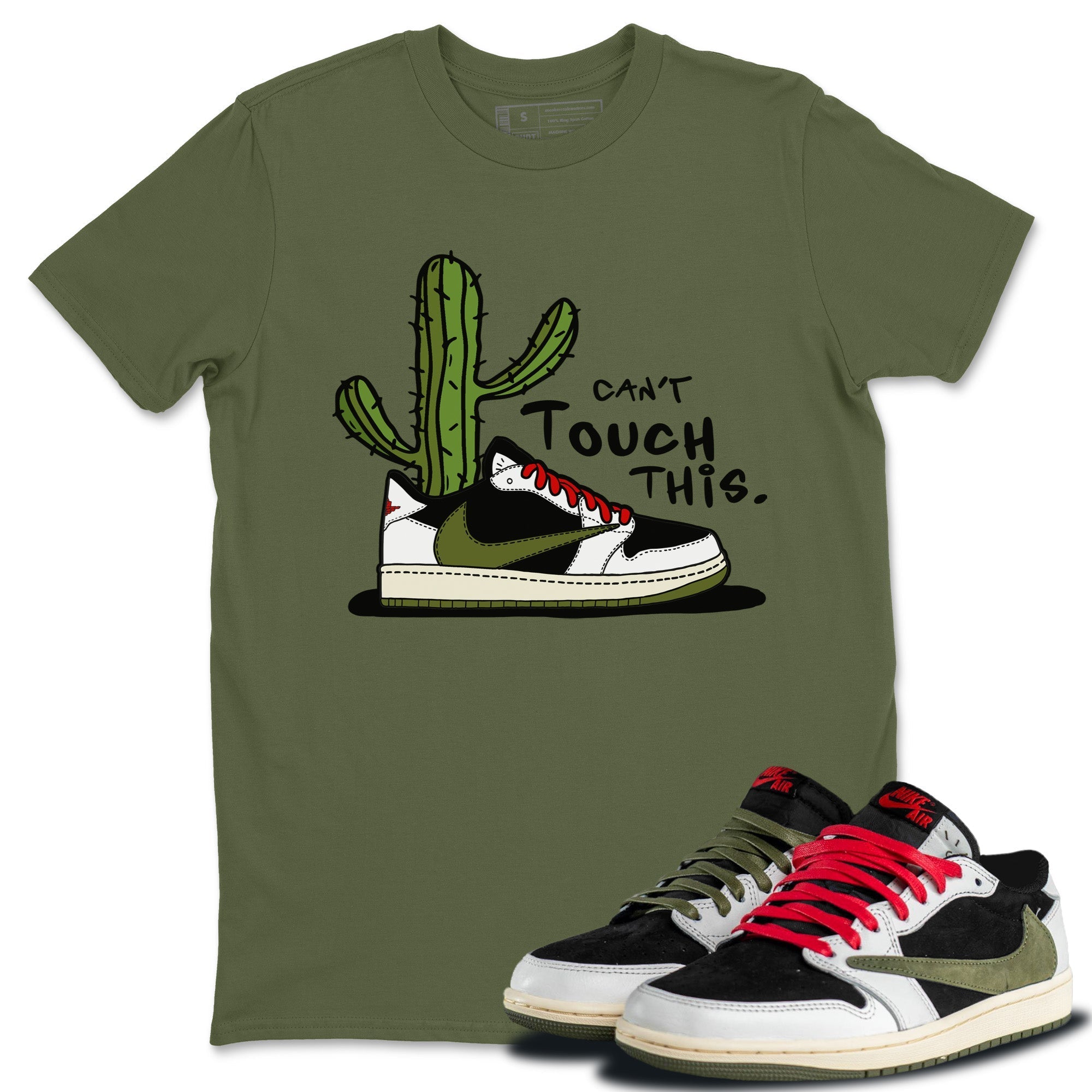 Air Jordan 1 Travis Scott Olive Sneaker Match Tees Can't Touch This Streetwear Sneaker Shirt Air Jordan 1 Low x Travis Scott x Olive Sneaker Release Tees Unisex Shirts Military Green 1