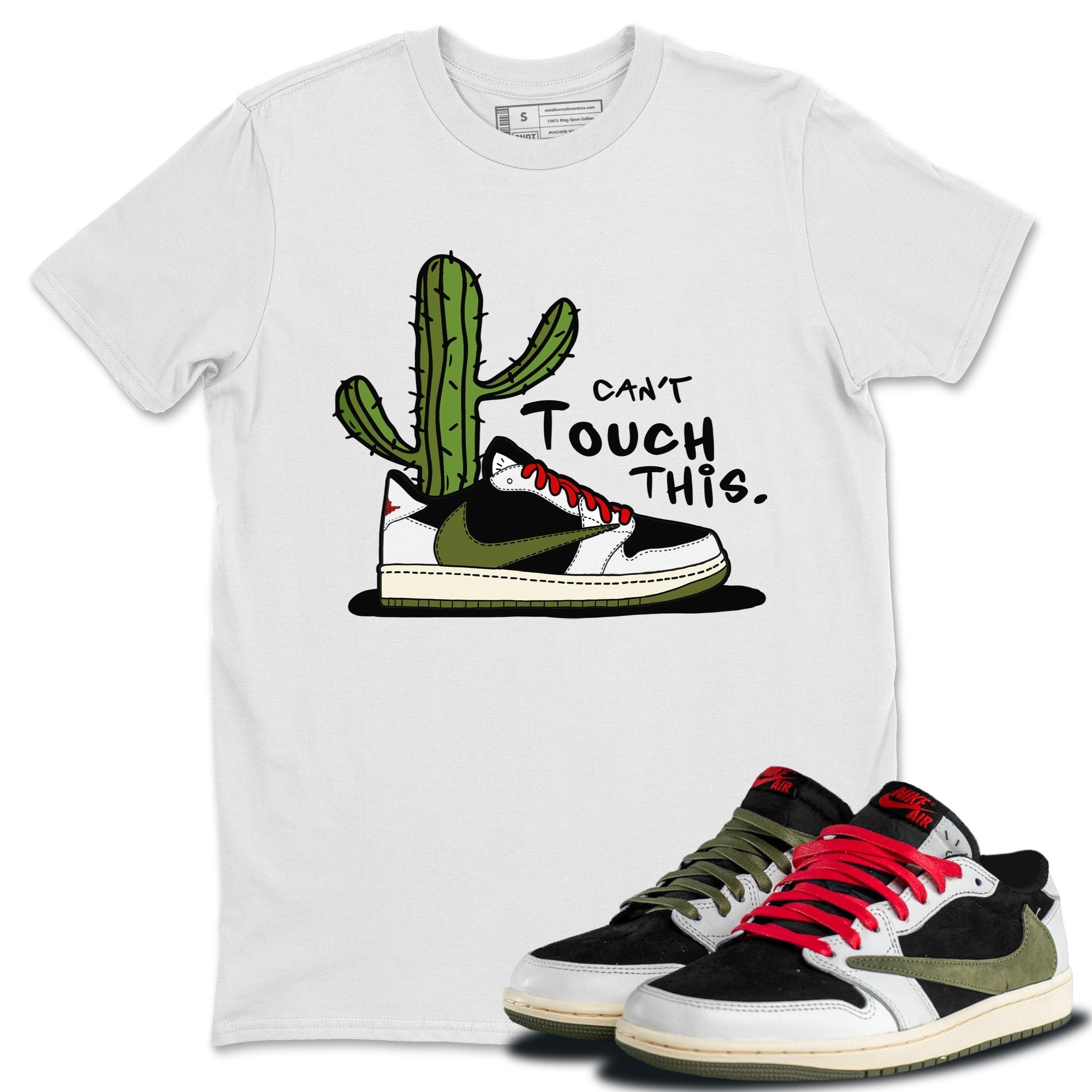 Air Jordan 1 Travis Scott Olive Sneaker Match Tees Can't Touch This Streetwear Sneaker Shirt Air Jordan 1 Low x Travis Scott x Olive Sneaker Release Tees Unisex Shirts White 1