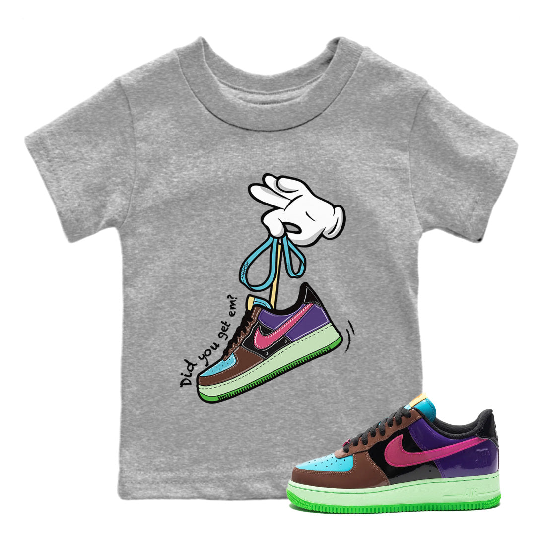 Air Force 1 Undefeated Fauna Brown Sneaker Match Tees Cartoon Hands Sneaker Tees Air Force 1 Undefeated Fauna Brown Jordan to match sneaker T-Shirt Kids Shirts