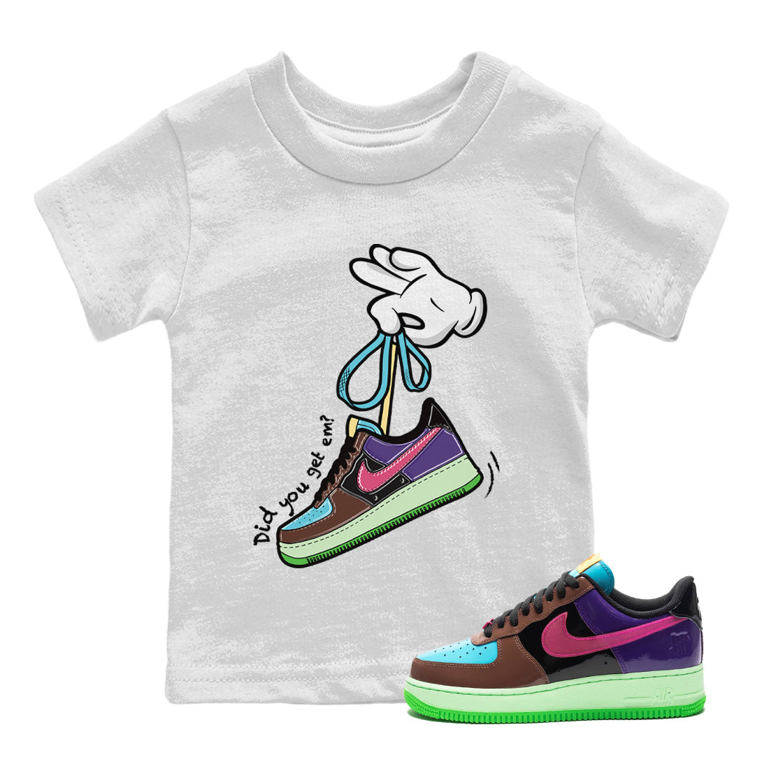 Air Force 1 Undefeated Fauna Brown Sneaker Match Tees Cartoon Hands Sneaker Tees Air Force 1 Undefeated Fauna Brown Jordan to match sneaker T-Shirt Kids Shirts