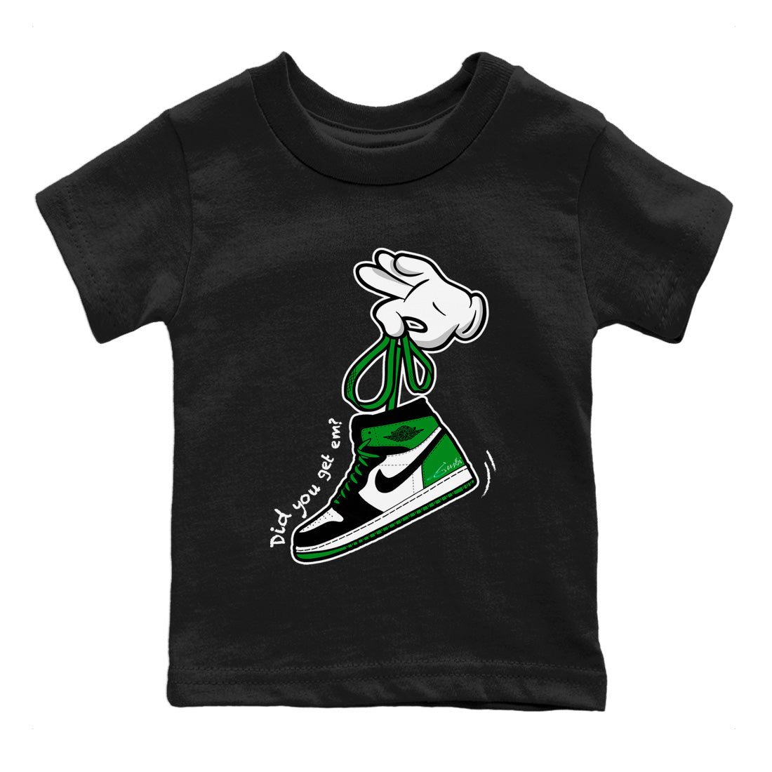 Air Jordan 1 Celtics Sneaker Match Tees Cartoon Hands Streetwear Sneaker Shirt Air Jordan 1 High OG Celtics Sneaker Release Tees Kids Shirts Black 2