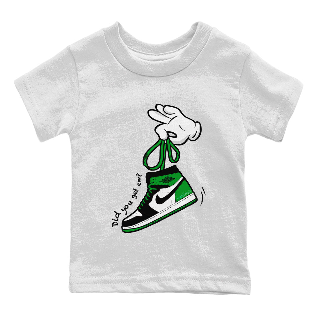 Air Jordan 1 Celtics Sneaker Match Tees Cartoon Hands Streetwear Sneaker Shirt Air Jordan 1 High OG Celtics Sneaker Release Tees Kids Shirts White 2