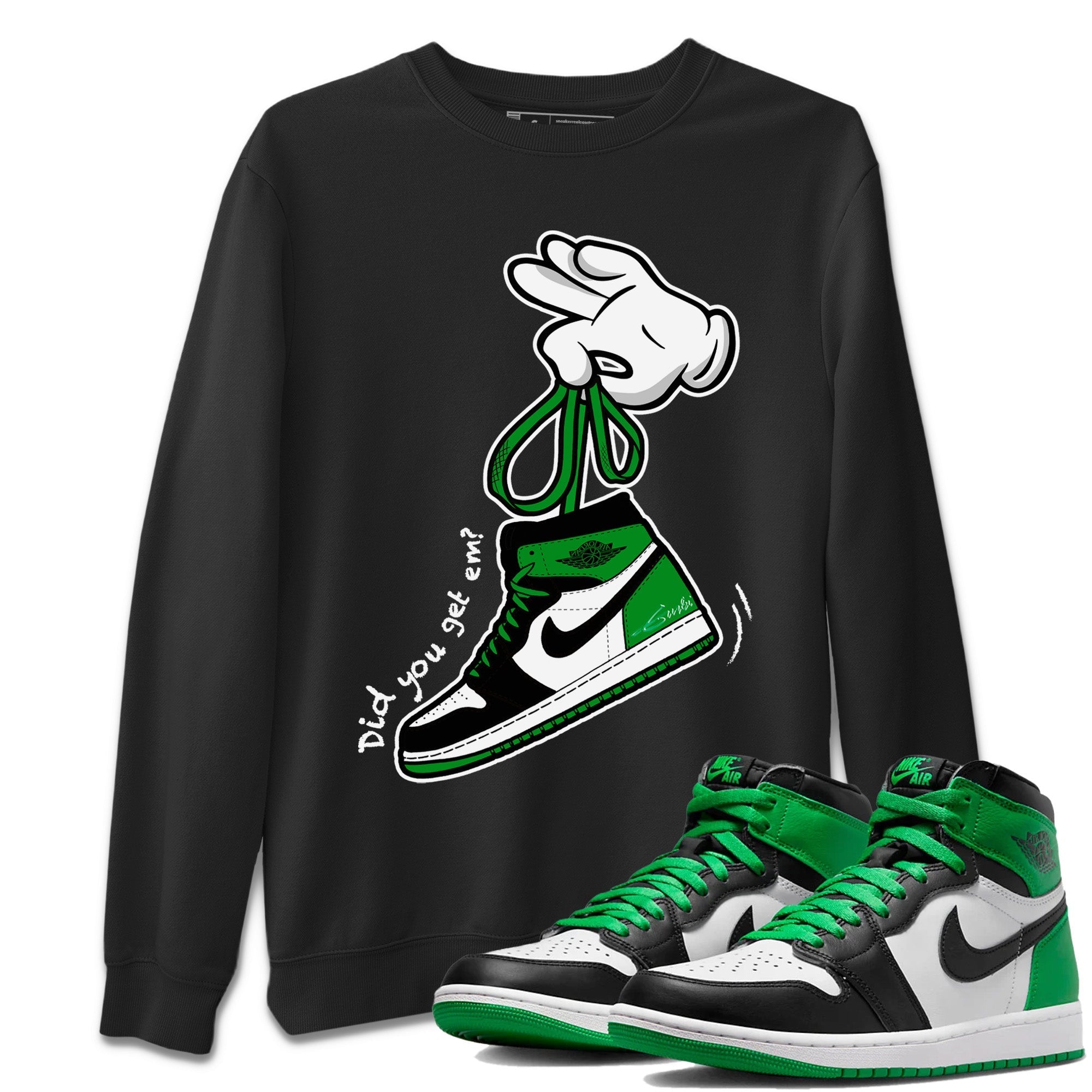 Air Jordan 1 Celtics Sneaker Match Tees Cartoon Hands Streetwear Sneaker Shirt Air Jordan 1 High OG Celtics Sneaker Release Tees Unisex Shirts Black 1