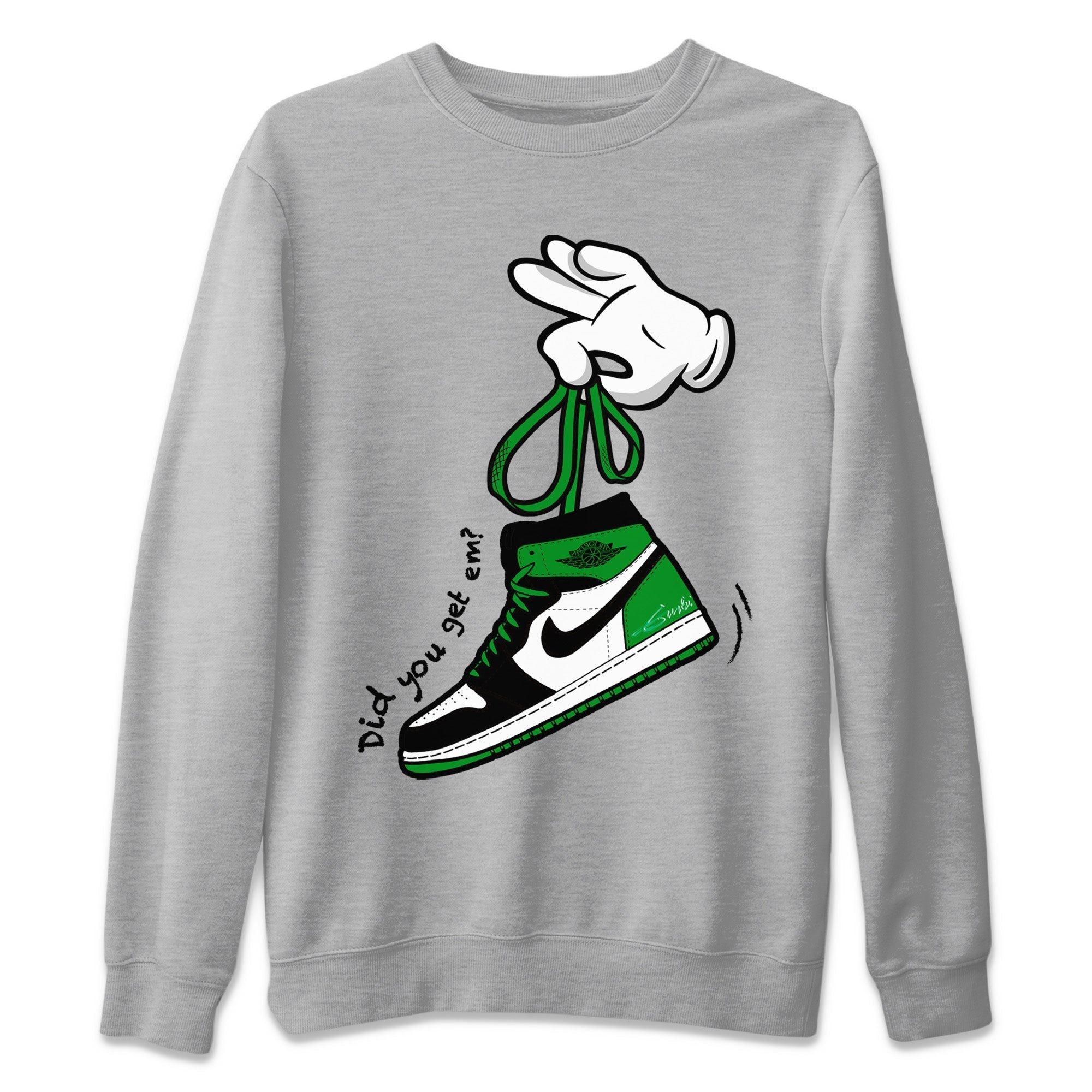 Air Jordan 1 Celtics Sneaker Match Tees Cartoon Hands Streetwear Sneaker Shirt Air Jordan 1 High OG Celtics Sneaker Release Tees Unisex Shirts Heather Grey 2