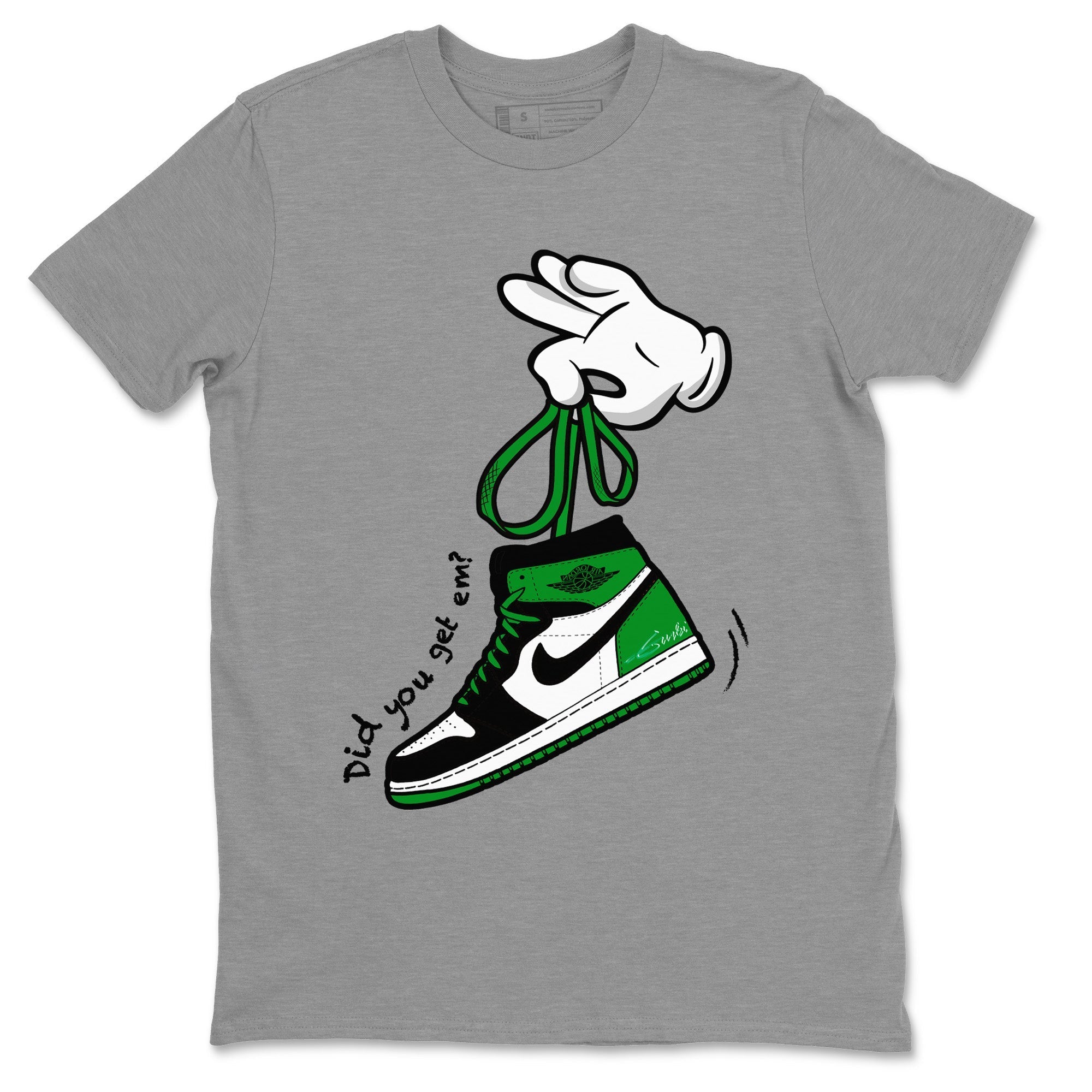 Air Jordan 1 Celtics Sneaker Match Tees Cartoon Hands Streetwear Sneaker Shirt Air Jordan 1 High OG Celtics Sneaker Release Tees Unisex Shirts Heather Grey 2