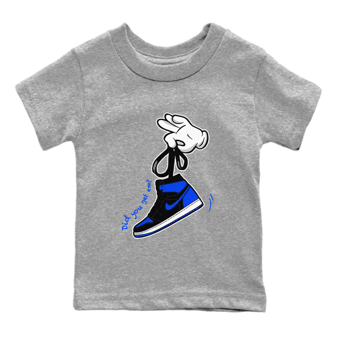 Air Jordan 1 Royal Reimagined shirt to match jordans Cartoon Hands sneaker tees Air Jordan 1 High OG Royal Reimagined Drip Gear Zone Kids Baby Toddler sneaker shirts Heather Grey 2 T-Shirt