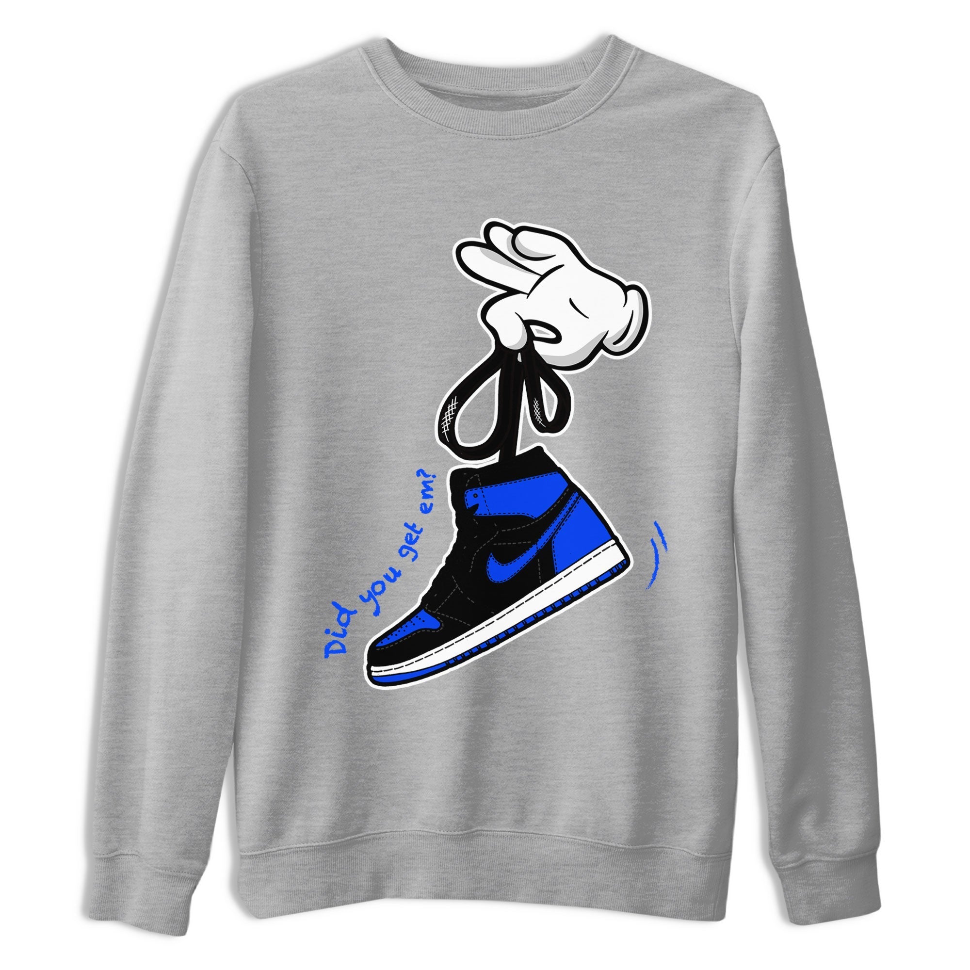 Air Jordan 1 Royal Reimagined shirt to match jordans Cartoon Hands sneaker tees Air Jordan 1 High OG Royal Reimagined Drip Gear Zone Unisex Sneaker Tees and Sneaker Match T-Shirt Heather Grey 2 T-Shirt