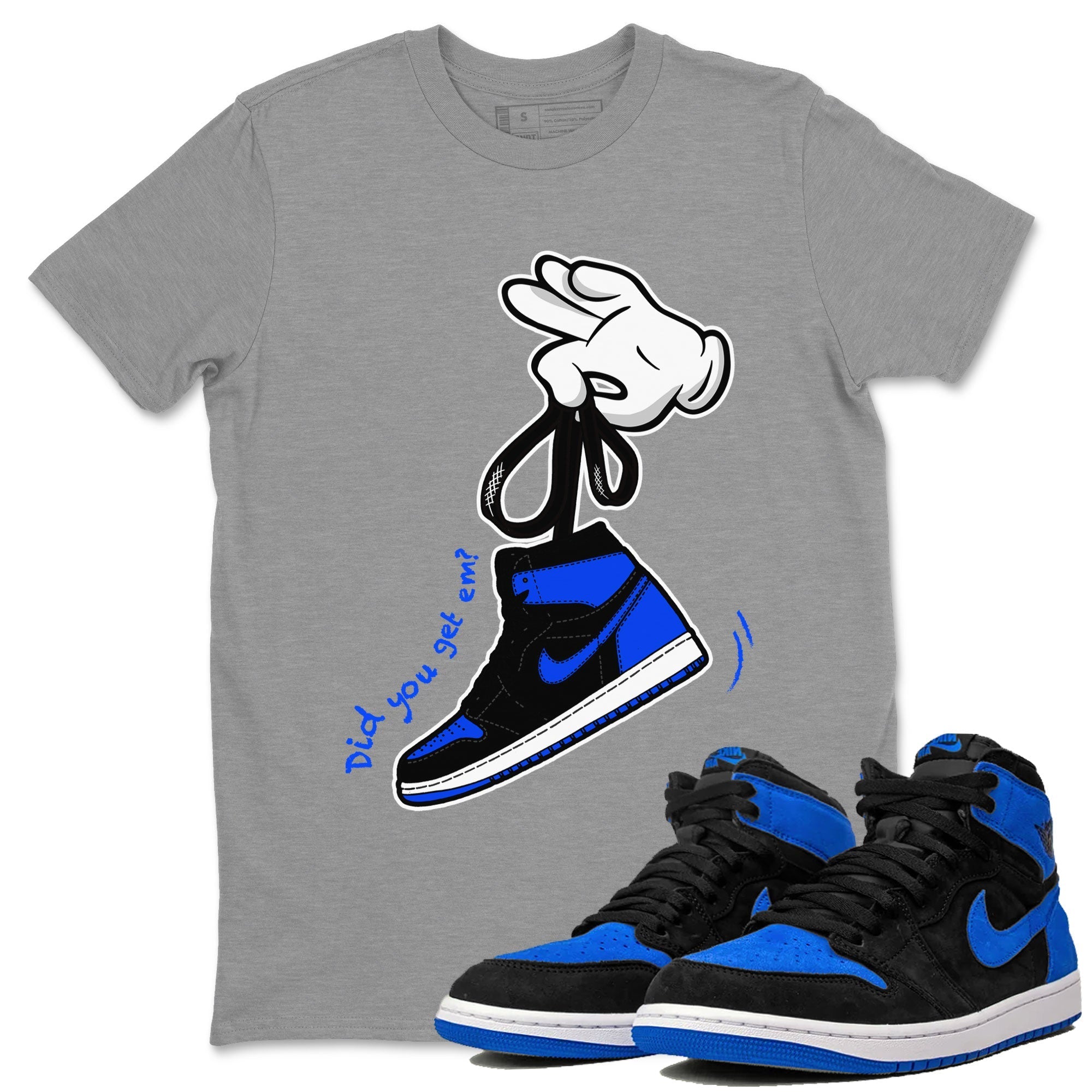 Air Jordan 1 Royal Reimagined shirt to match jordans Cartoon Hands sneaker tees Air Jordan 1 High OG Royal Reimagined Drip Gear Zone Unisex Sneaker Tees and Sneaker Match T-Shirt Heather Grey 1 T-Shirt