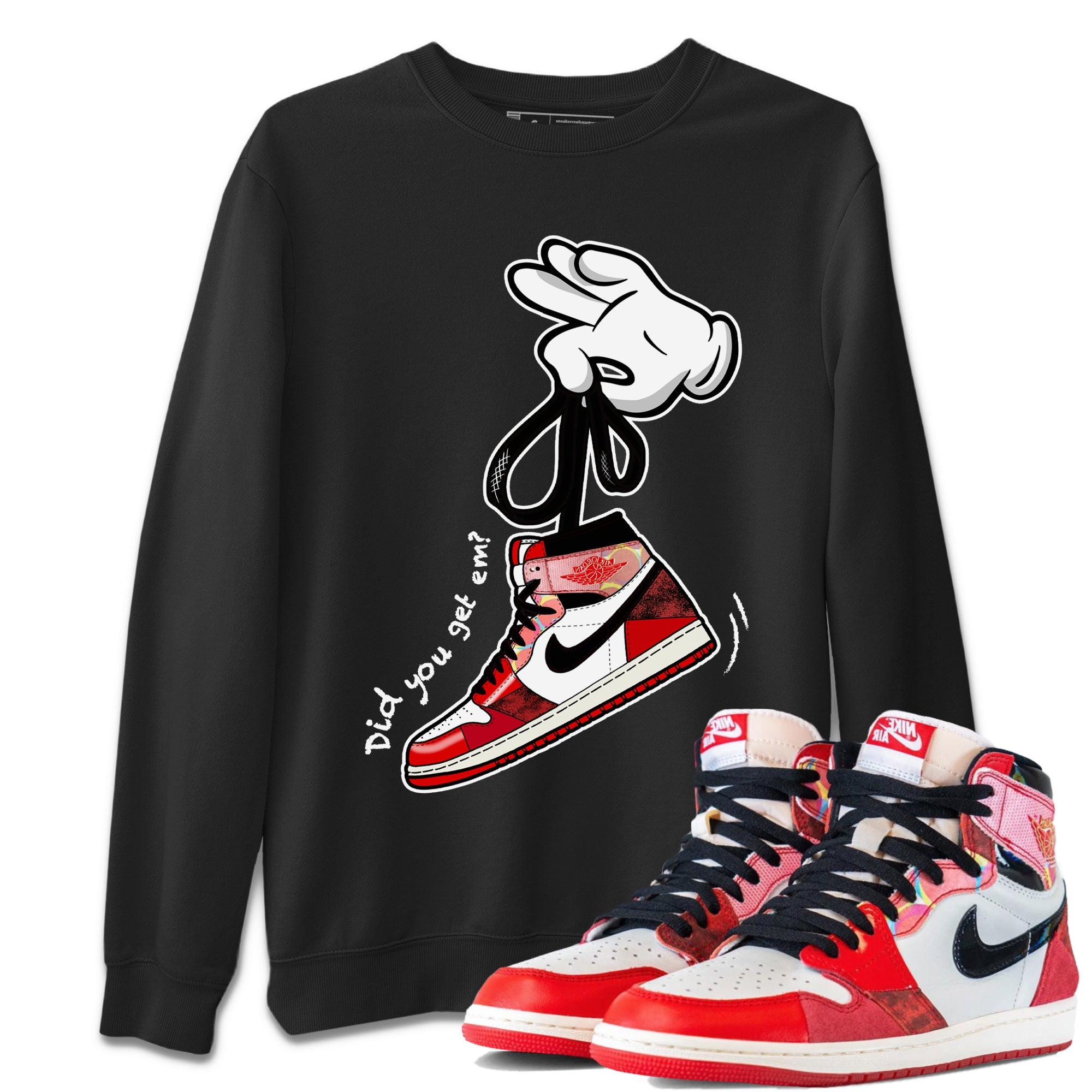 Air Jordan 1 Spider Man Sneaker Match Tees Cartoon Hands Sneaker Release Tees Air Jordan 1 High OG x Spider Man Shirts Unisex Shirts Black 1
