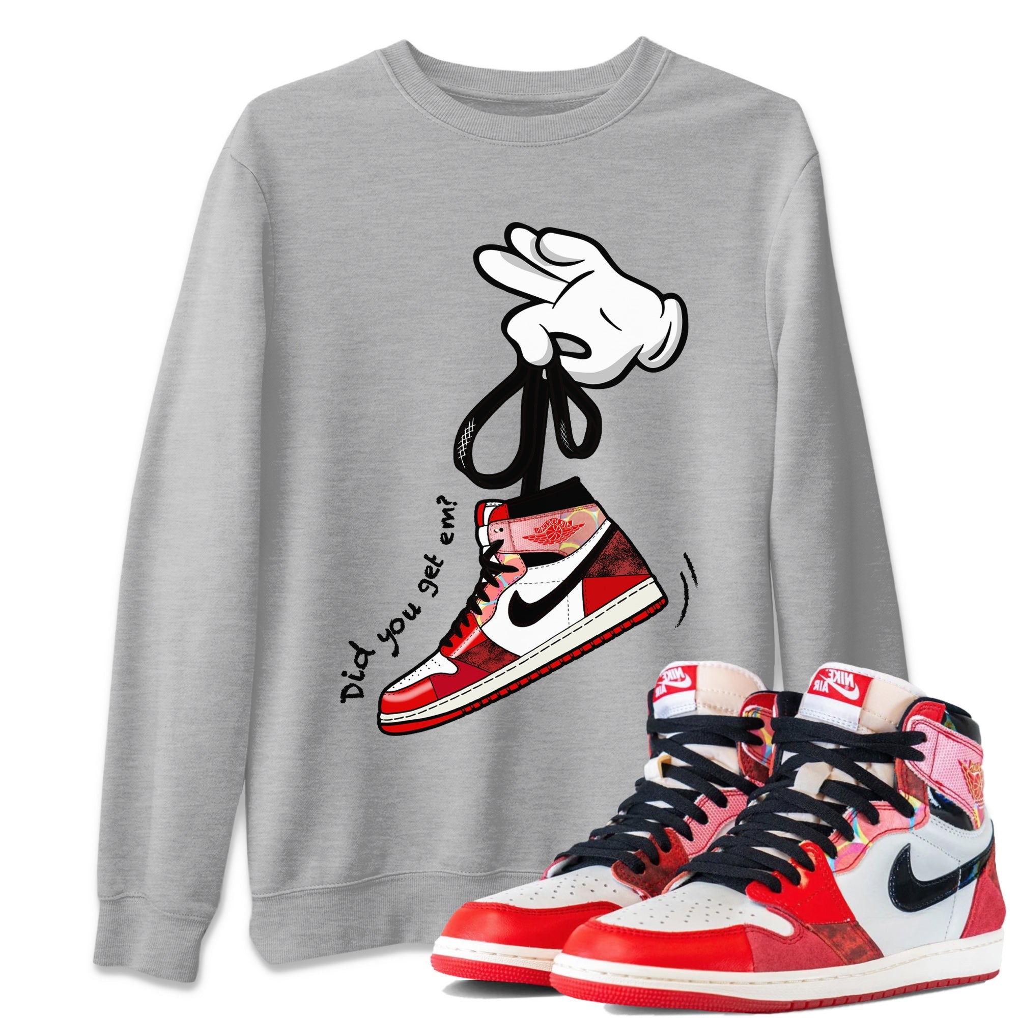 Air Jordan 1 Spider Man Sneaker Match Tees Cartoon Hands Sneaker Release Tees Air Jordan 1 High OG x Spider Man Shirts Unisex Shirts Heather Grey 1