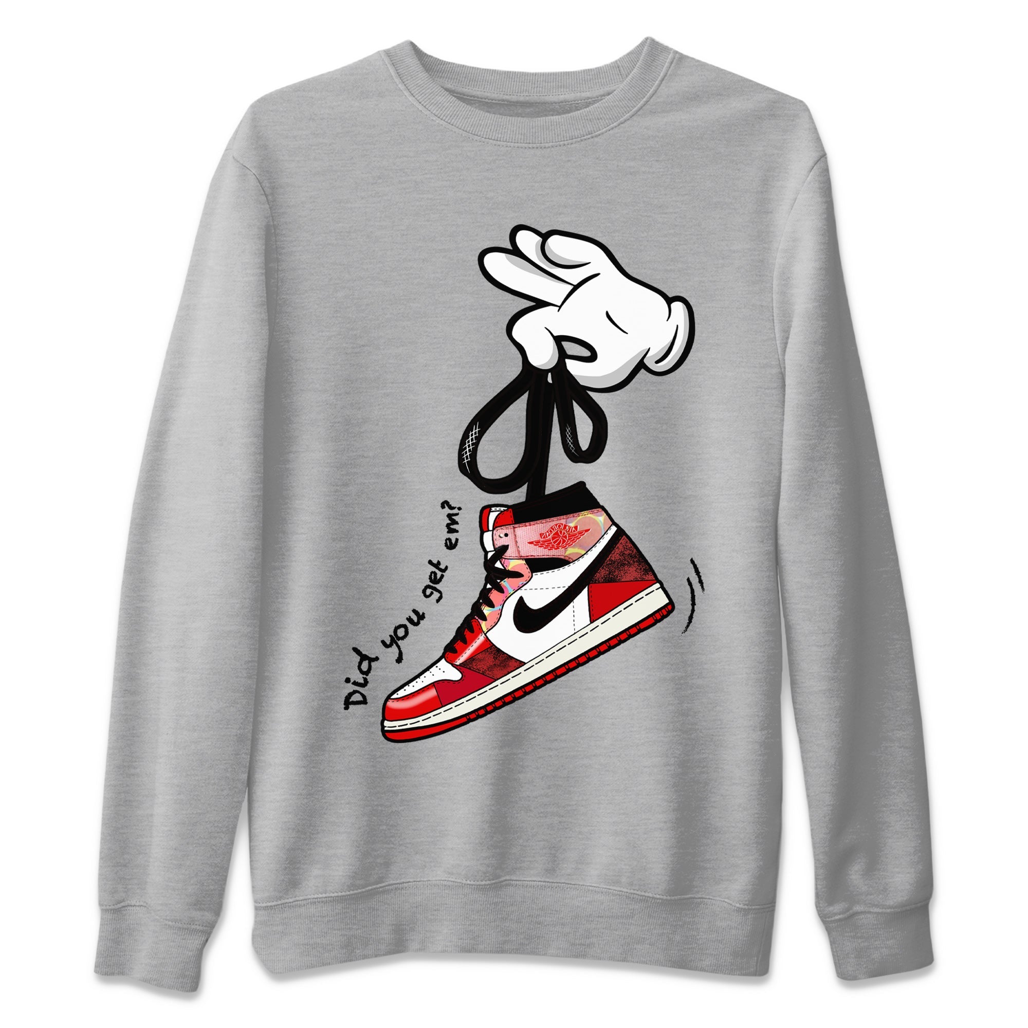 Air Jordan 1 Spider Man Sneaker Match Tees Cartoon Hands Sneaker Release Tees Air Jordan 1 High OG x Spider Man Shirts Unisex Shirts Heather Grey 2