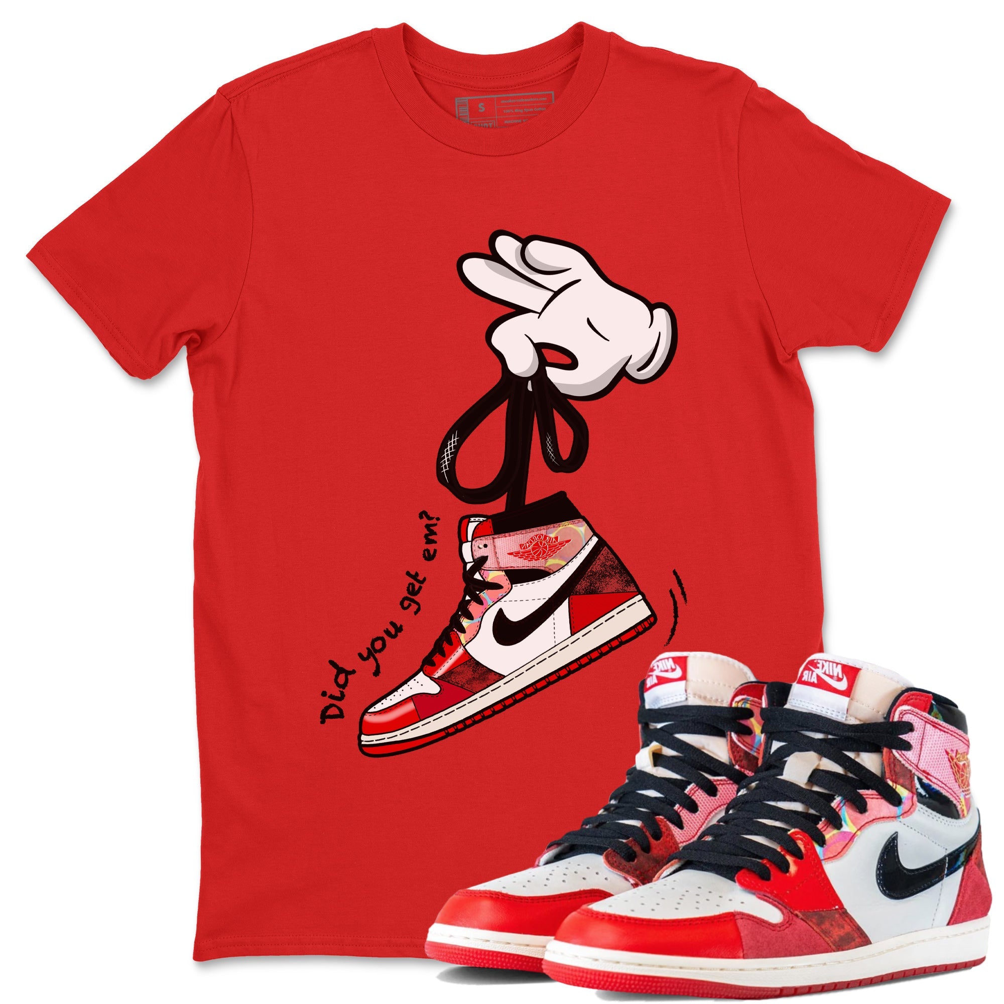 Air Jordan 1 Spider Man Sneaker Match Tees Cartoon Hands Sneaker Release Tees Air Jordan 1 High OG x Spider Man Shirts Unisex Shirts Red 1