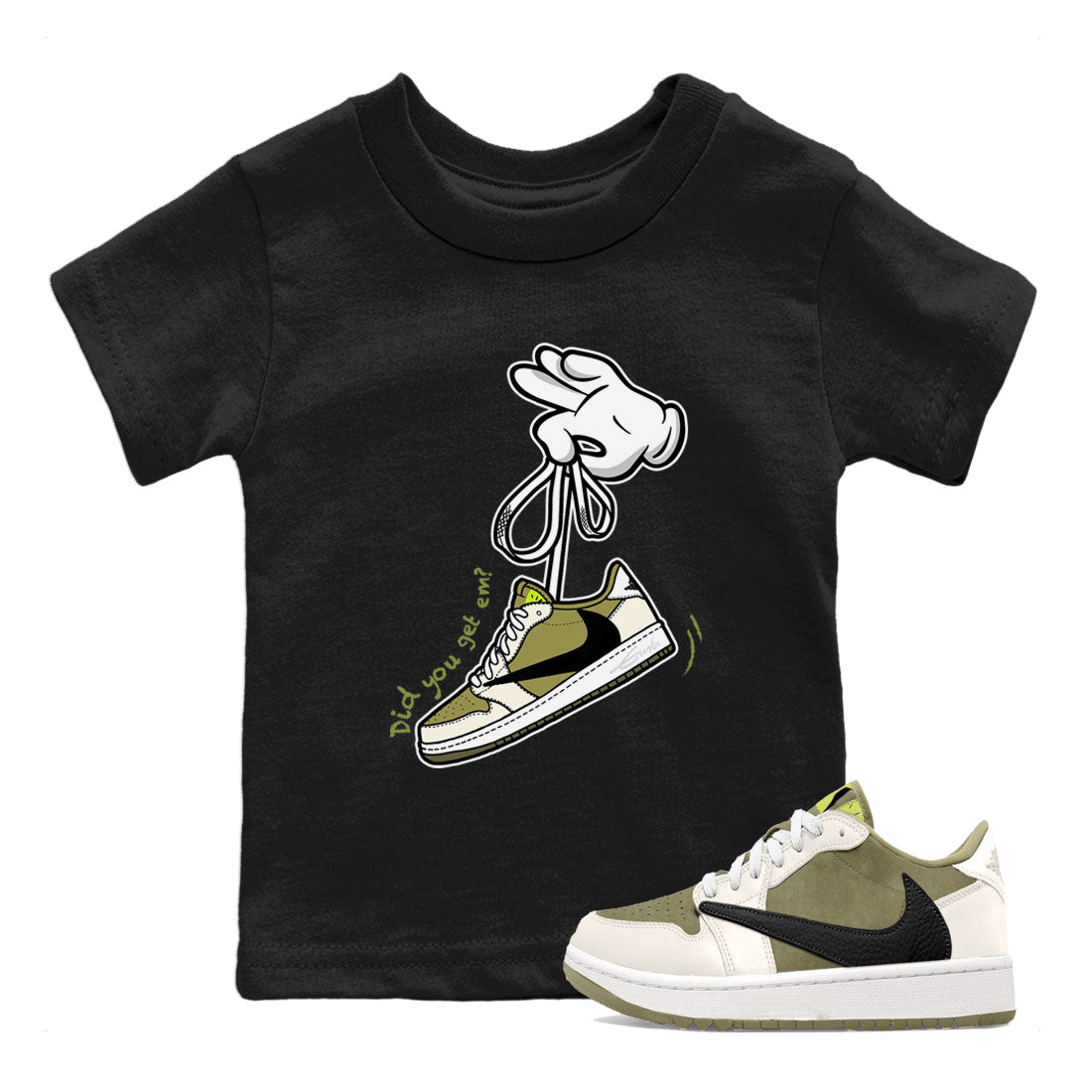 Air Jordan 1 X Travis Scott Golf Olive shirt to match jordans Cartoon Hands Streetwear Sneaker Shirt Air Jordan 1 Travis Scott Golf Drip Gear Zone Sneaker Matching Clothing Baby Toddler Black 1 T-Shirt