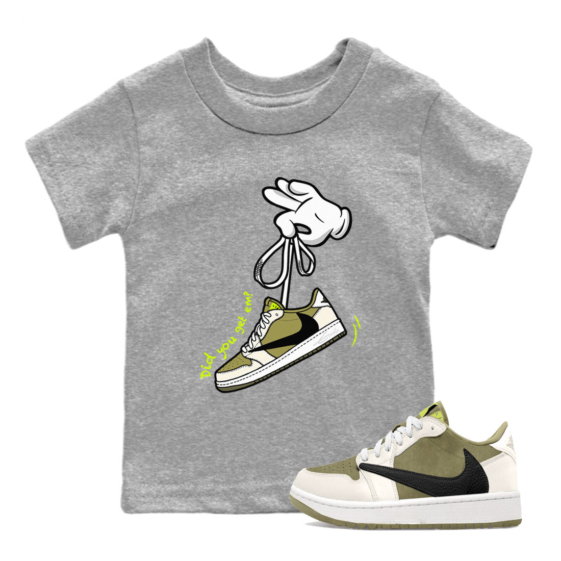 Air Jordan 1 X Travis Scott Golf Olive shirt to match jordans Cartoon Hands Streetwear Sneaker Shirt Air Jordan 1 Travis Scott Golf Drip Gear Zone Sneaker Matching Clothing Baby Toddler Heather Grey 1 T-Shirt