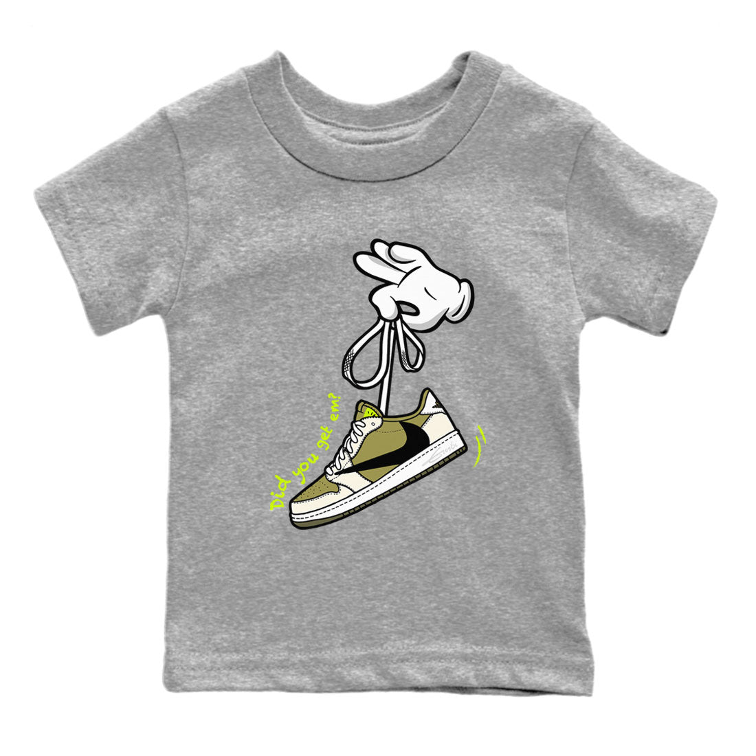 Air Jordan 1 X Travis Scott Golf Olive shirt to match jordans Cartoon Hands Streetwear Sneaker Shirt Air Jordan 1 Travis Scott Golf Drip Gear Zone Sneaker Matching Clothing Baby Toddler Heather Grey 2 T-Shirt