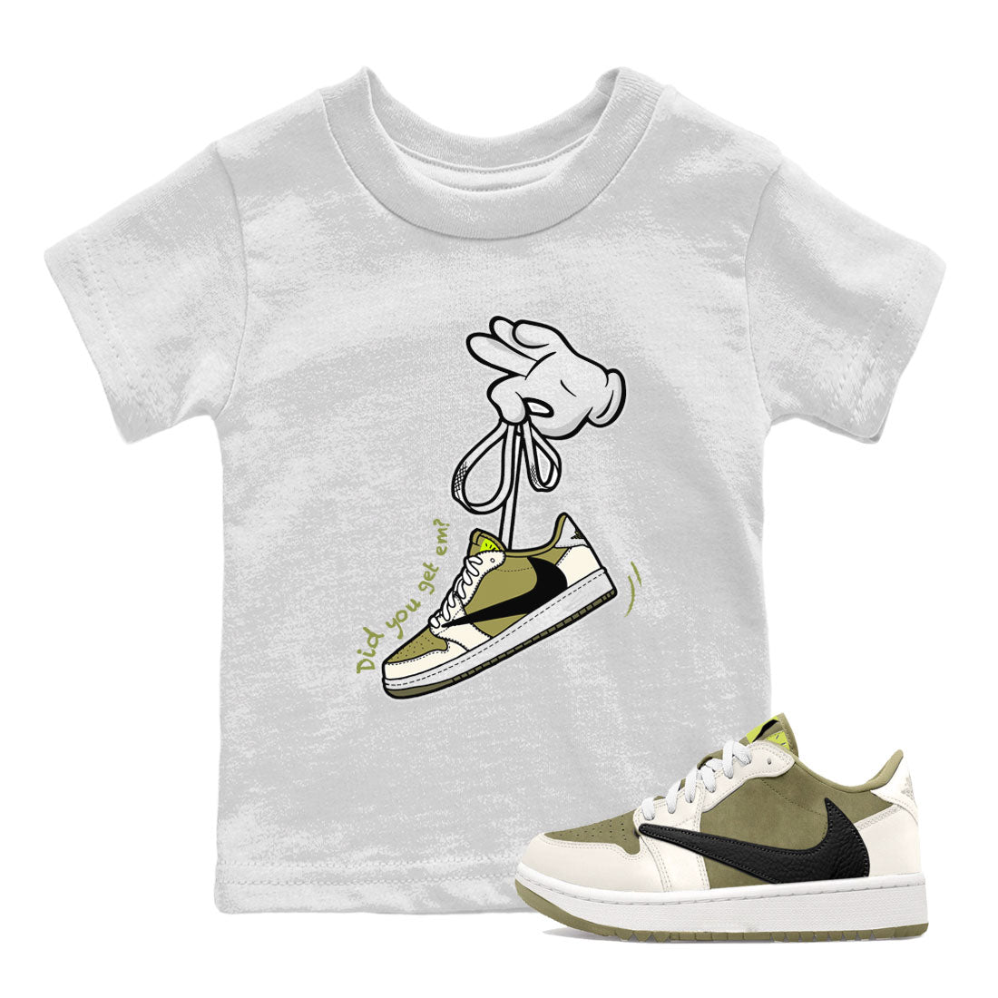 Air Jordan 1 X Travis Scott Golf Olive shirt to match jordans Cartoon Hands Streetwear Sneaker Shirt Air Jordan 1 Travis Scott Golf Drip Gear Zone Sneaker Matching Clothing Baby Toddler White 1 T-Shirt