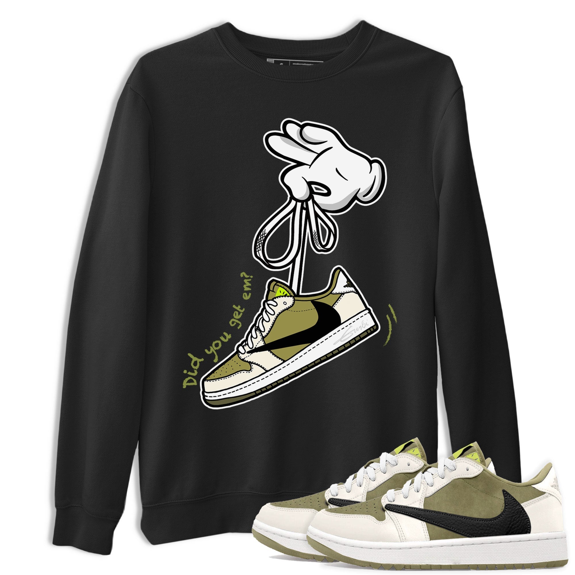 Air Jordan 1 X Travis Scott Golf Olive shirt to match jordans Cartoon Hands Streetwear Sneaker Shirt Air Jordan 1 Travis Scott Golf Drip Gear Zone Sneaker Matching Clothing Unisex Black 1 T-Shirt
