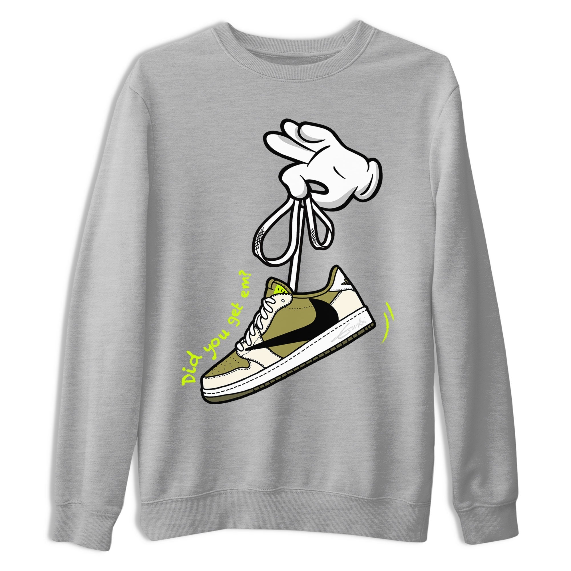 Air Jordan 1 X Travis Scott Golf Olive shirt to match jordans Cartoon Hands Streetwear Sneaker Shirt Air Jordan 1 Travis Scott Golf Drip Gear Zone Sneaker Matching Clothing Unisex Heather Grey 2 T-Shirt
