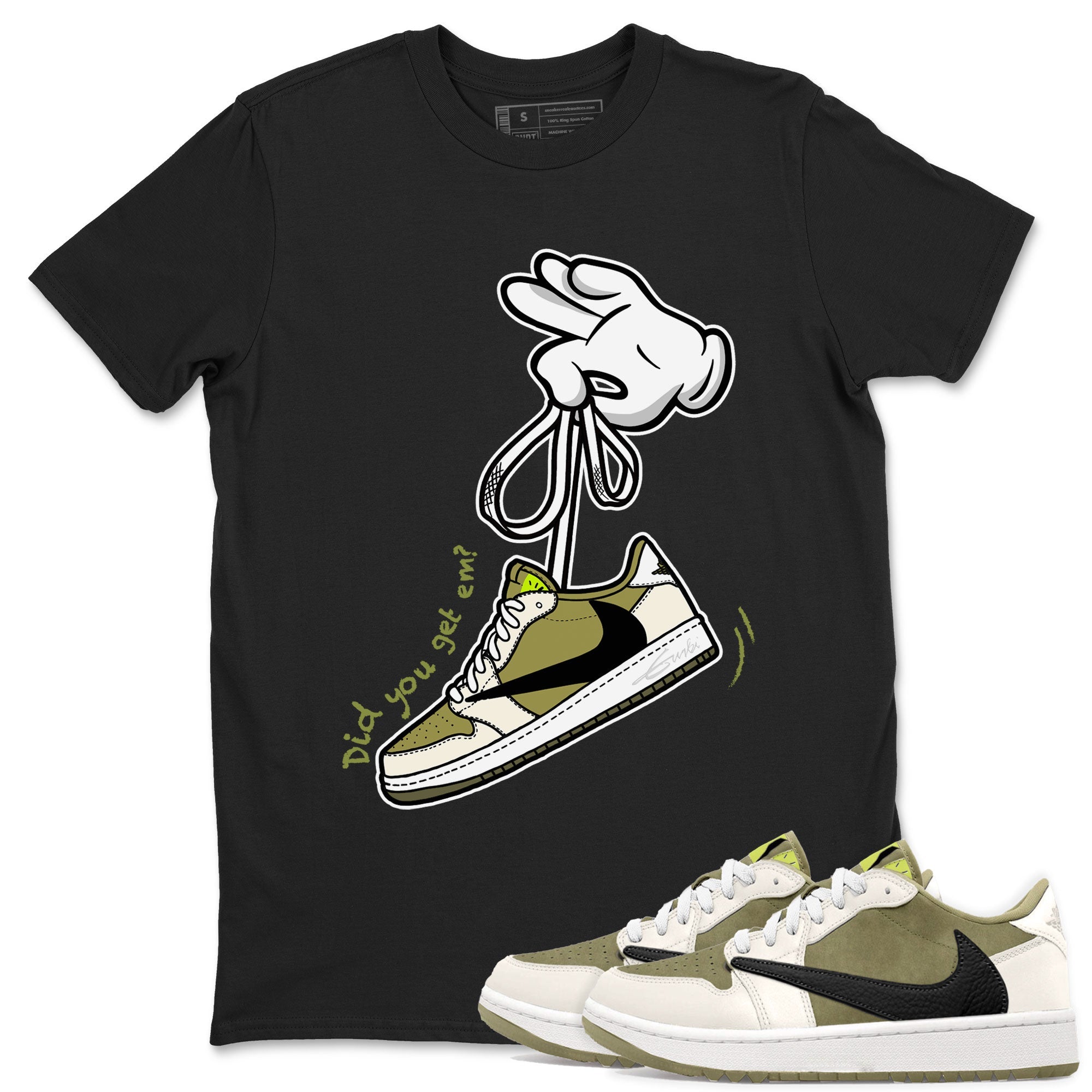 Air Jordan 1 X Travis Scott Golf Olive shirt to match jordans Cartoon Hands Streetwear Sneaker Shirt Air Jordan 1 Travis Scott Golf Drip Gear Zone Sneaker Matching Clothing Unisex Black 1 T-Shirt