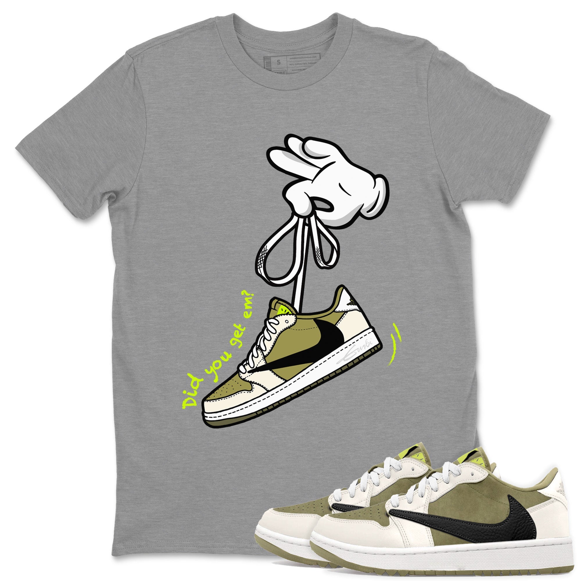 Air Jordan 1 X Travis Scott Golf Olive shirt to match jordans Cartoon Hands Streetwear Sneaker Shirt Air Jordan 1 Travis Scott Golf Drip Gear Zone Sneaker Matching Clothing Unisex Heather Grey 1 T-Shirt