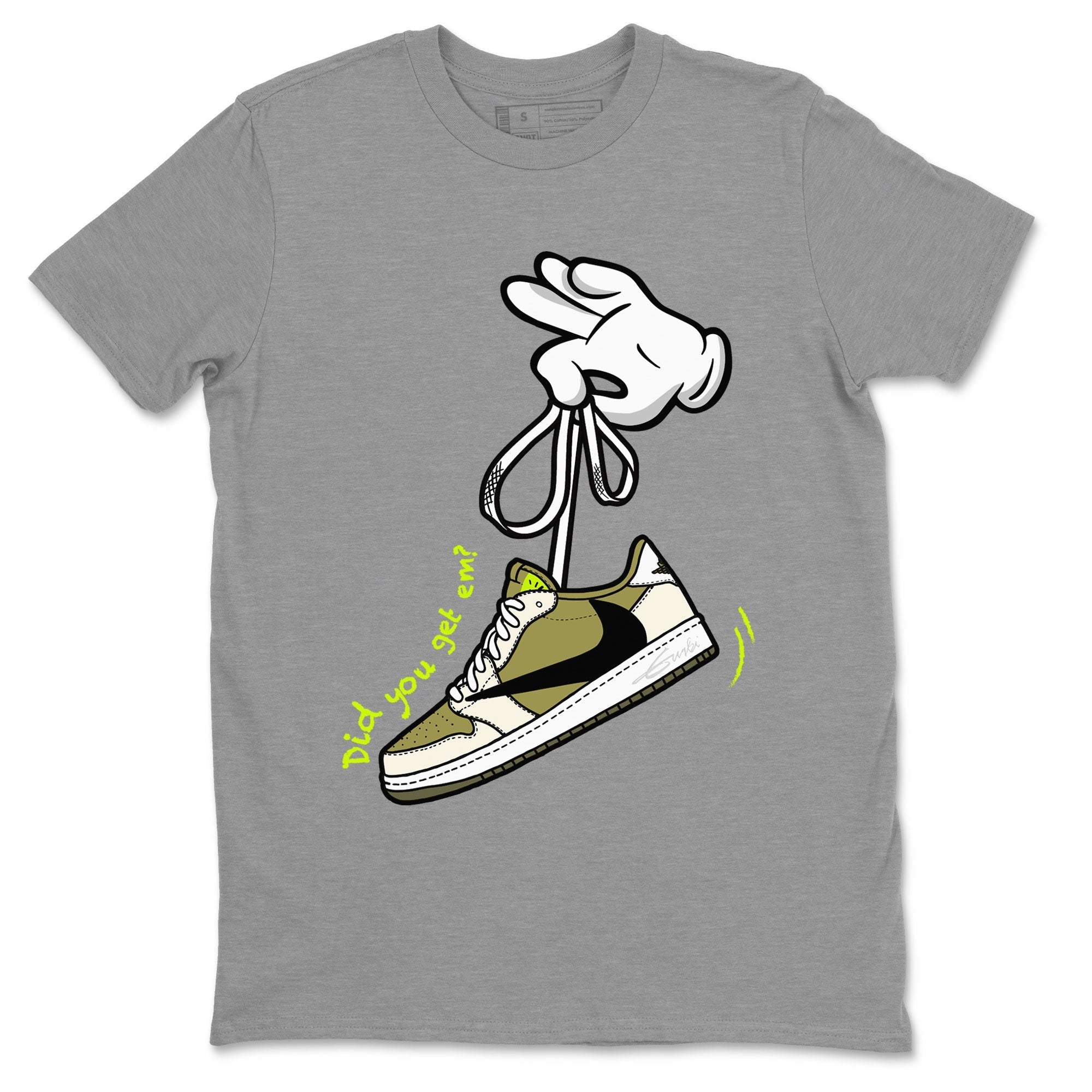 Air Jordan 1 X Travis Scott Golf Olive shirt to match jordans Cartoon Hands Streetwear Sneaker Shirt Air Jordan 1 Travis Scott Golf Drip Gear Zone Sneaker Matching Clothing Unisex Heather Grey 2 T-Shirt