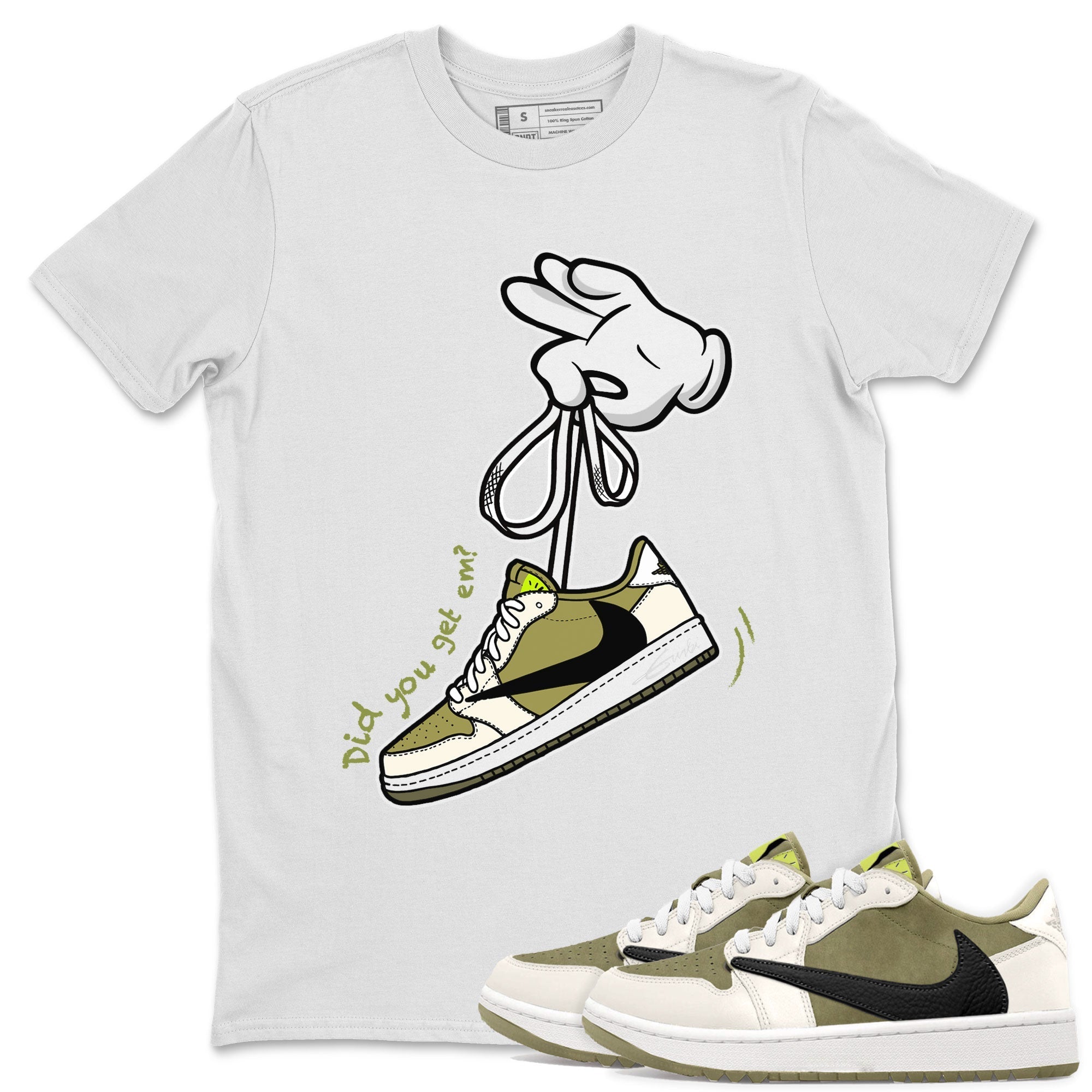 Air Jordan 1 X Travis Scott Golf Olive shirt to match jordans Cartoon Hands Streetwear Sneaker Shirt Air Jordan 1 Travis Scott Golf Drip Gear Zone Sneaker Matching Clothing Unisex White 1 T-Shirt