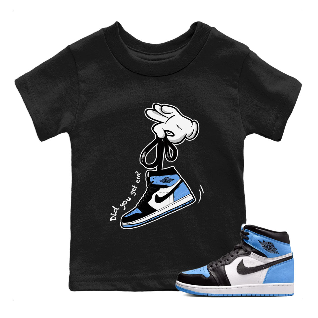 Air Jordan 1 Retro High OG UNC Toe shirt to match jordans Cartoon Hands Streetwear Sneaker Shirt UNC Toe 1s Drip Gear Zone Sneaker Matching Clothing Baby Toddler Black 1 T-Shirt