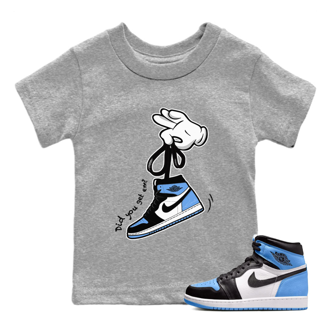 Air Jordan 1 Retro High OG UNC Toe shirt to match jordans Cartoon Hands Streetwear Sneaker Shirt UNC Toe 1s Drip Gear Zone Sneaker Matching Clothing Baby Toddler Heather Grey 1 T-Shirt