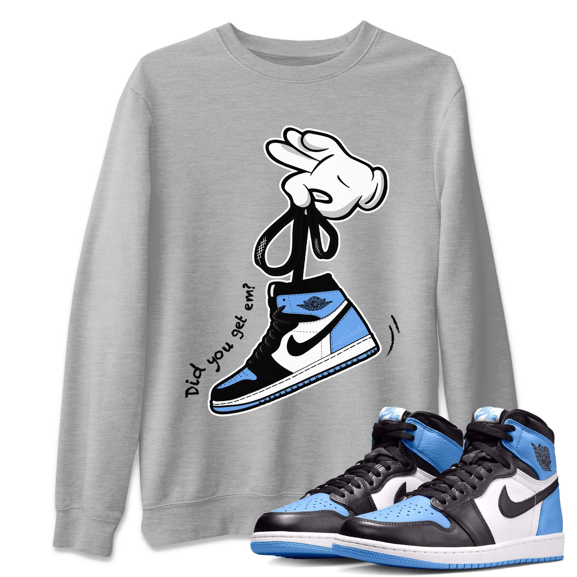 Air Jordan 1 Retro High OG UNC Toe shirt to match jordans Cartoon Hands Streetwear Sneaker Shirt UNC Toe 1s Drip Gear Zone Sneaker Matching Clothing Unisex Heather Grey 1 T-Shirt