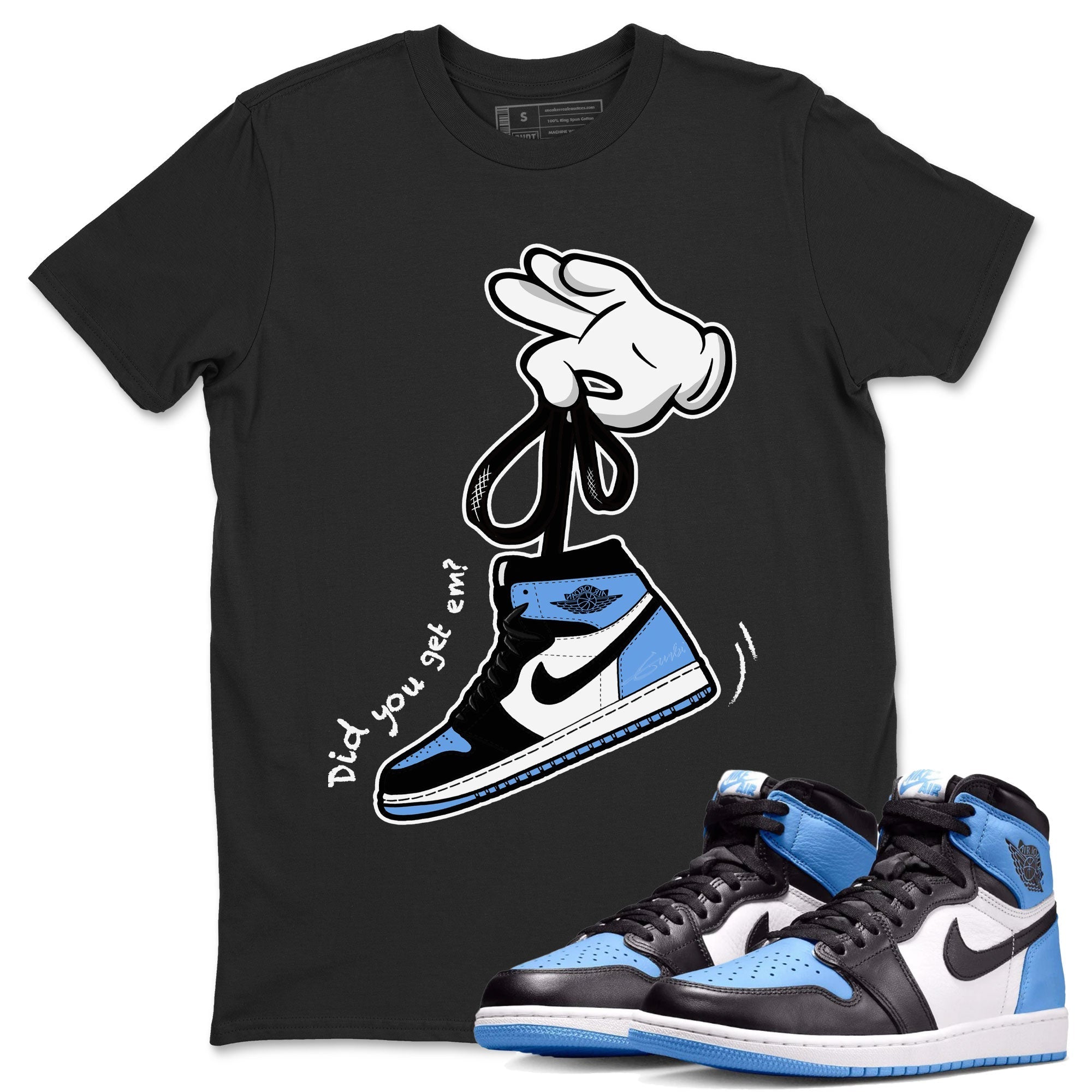 Air Jordan 1 Retro High OG UNC Toe shirt to match jordans Cartoon Hands Streetwear Sneaker Shirt UNC Toe 1s Drip Gear Zone Sneaker Matching Clothing Unisex Black 1 T-Shirt