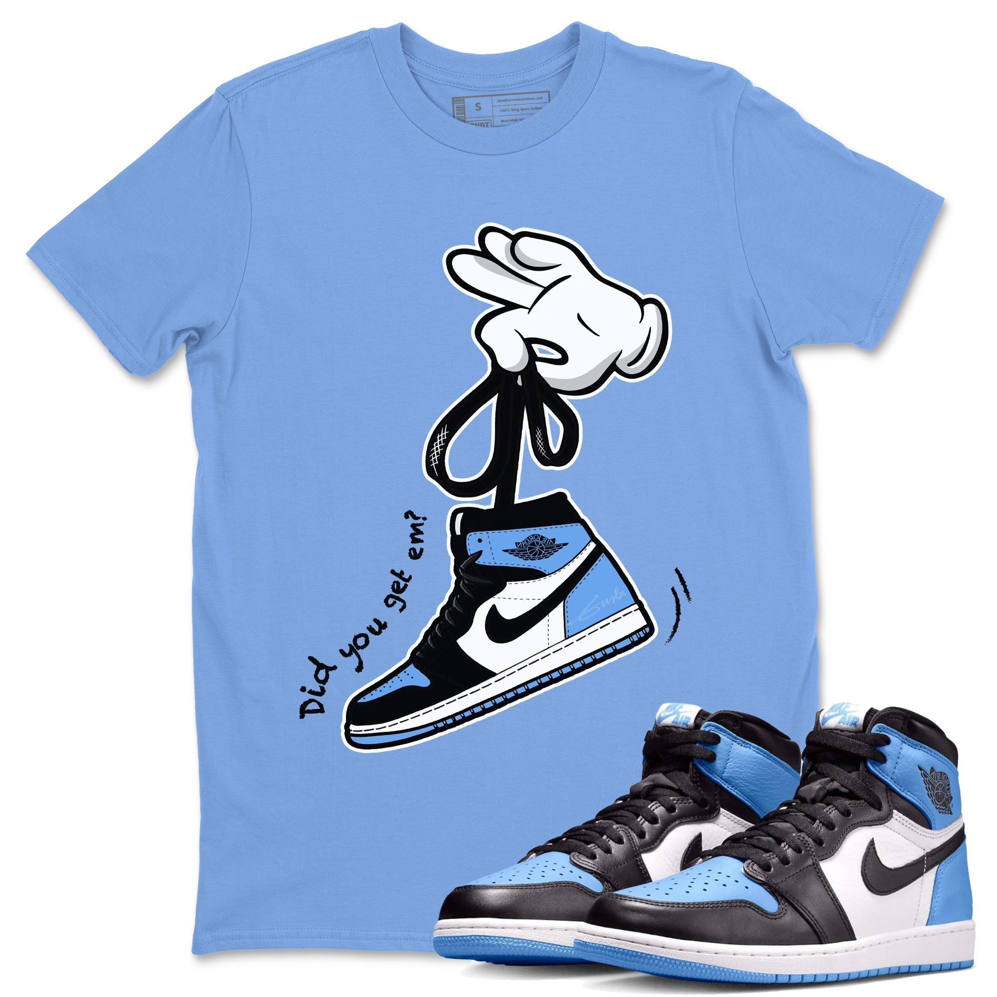 Air Jordan 1 Retro High OG UNC Toe shirt to match jordans Cartoon Hands Streetwear Sneaker Shirt UNC Toe 1s Drip Gear Zone Sneaker Matching Clothing Unisex Carolina Blue 1 T-Shirt