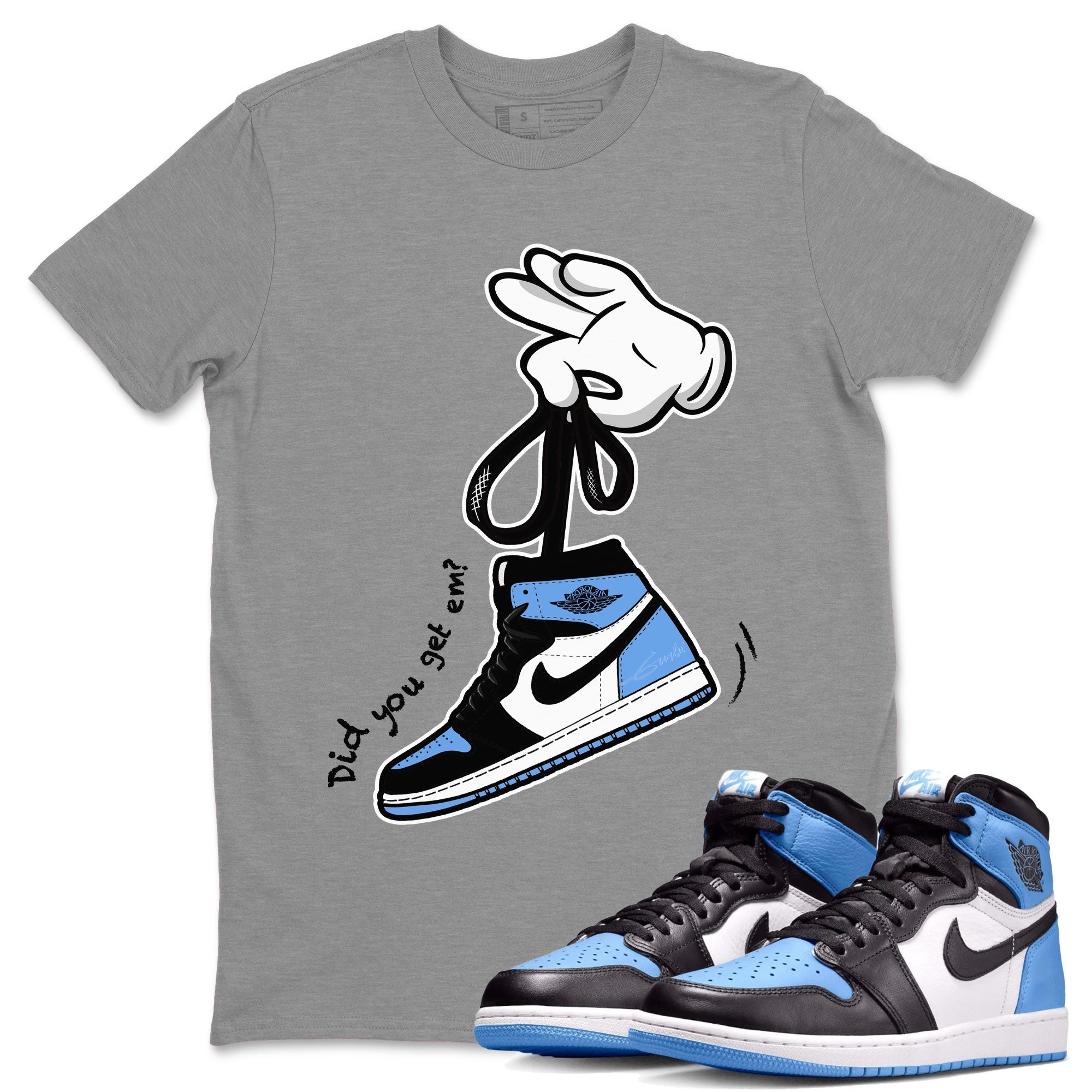 Air Jordan 1 Retro High OG UNC Toe shirt to match jordans Cartoon Hands Streetwear Sneaker Shirt UNC Toe 1s Drip Gear Zone Sneaker Matching Clothing Unisex Heather Grey 1 T-Shirt