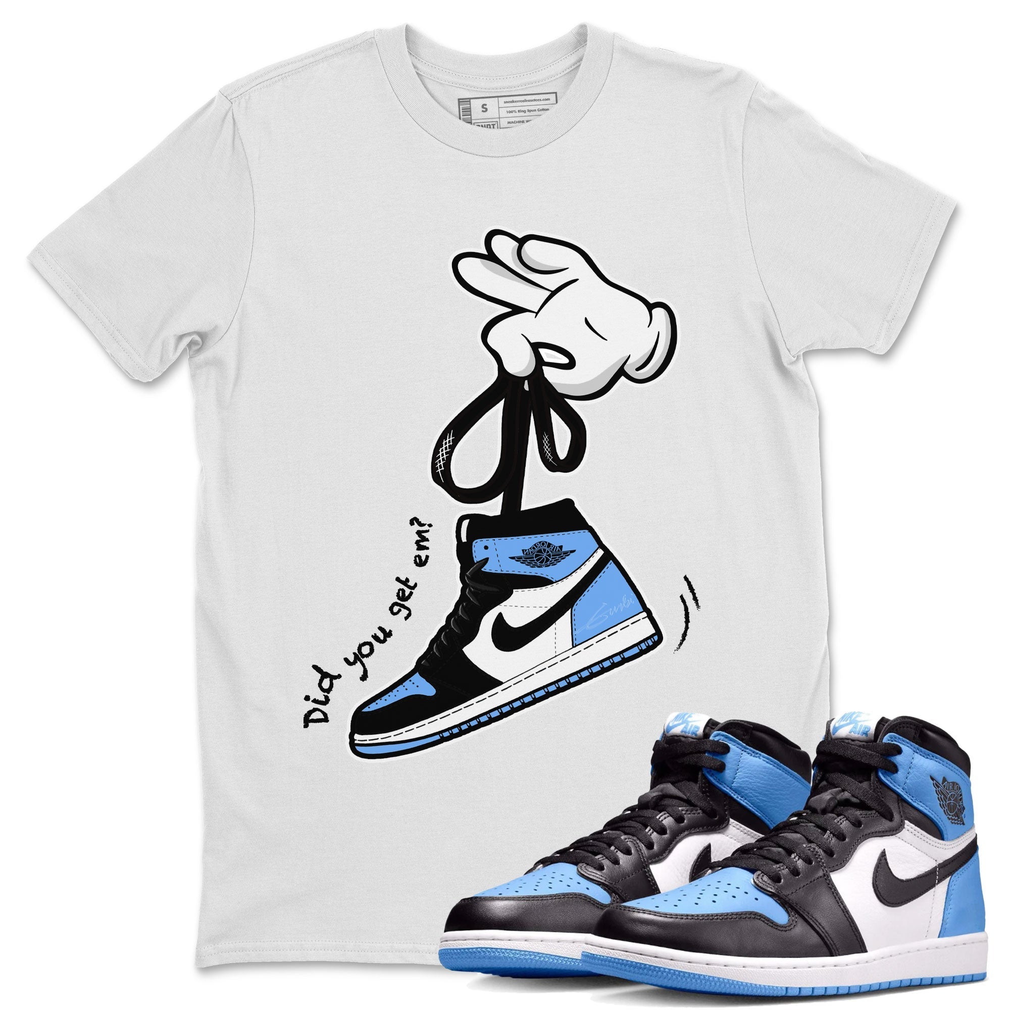 Air Jordan 1 Retro High OG UNC Toe shirt to match jordans Cartoon Hands Streetwear Sneaker Shirt UNC Toe 1s Drip Gear Zone Sneaker Matching Clothing Unisex White 1 T-Shirt