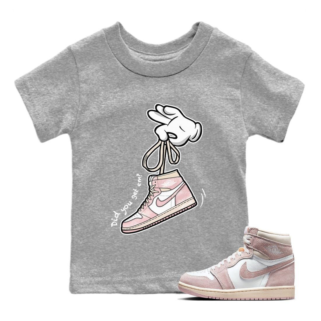 Air Jordan 1 Washed Pink Sneaker Match Tees Cartoon Hands Streetwear Sneaker Shirt Air Jordan 1 High OG WMNS Washed Pink Sneaker Release Tees Kids Shirts Heather Grey 1
