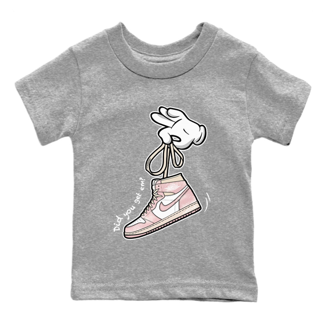 Air Jordan 1 Washed Pink Sneaker Match Tees Cartoon Hands Streetwear Sneaker Shirt Air Jordan 1 High OG WMNS Washed Pink Sneaker Release Tees Kids Shirts Heather Grey 2